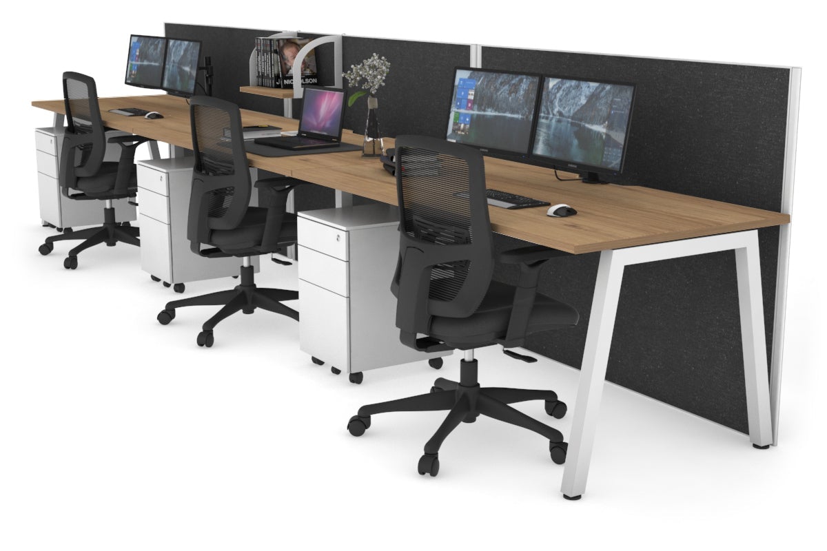 Horizon Quadro 3-Person Office Workstation Desk - 1600L x 800W with Cable Management - Perfect for Collaborative Workspaces & Modern Offices