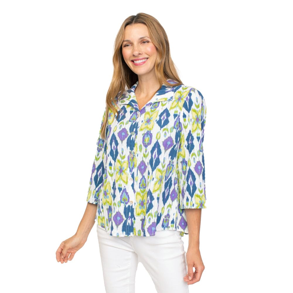 Vintage Ikat Print Swing Top - Boho Chic Retro Blouse for Women | Perfect for Casual Outings, Beach Vacations & Music Festivals