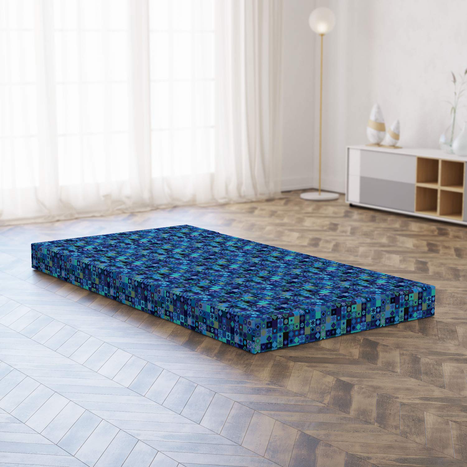 Ambesonne Blue Foldable Mattress - Play Cards Theme Design 74.8