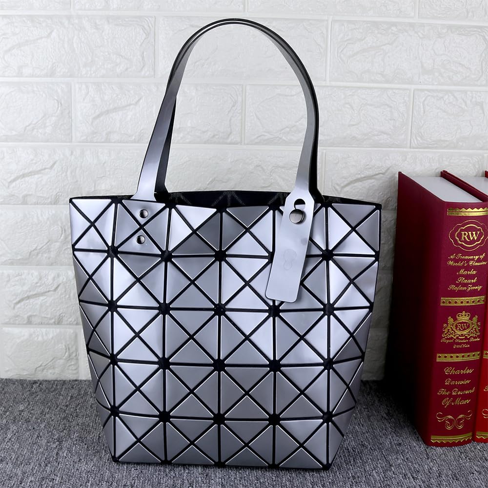 Stylish Geometric Plaid Foldable Tote Bag for Women - Fashionable Casual Shoulder Handbag & Mochila - Perfect for Work, Travel, and Daily Use