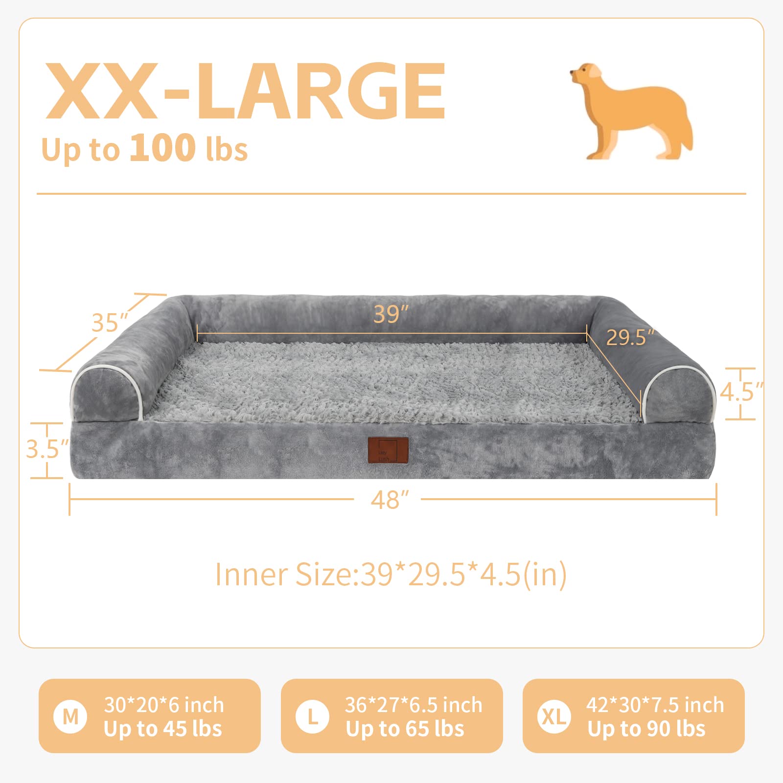 XXL Dog Bed for Extra Large Dogs - Washable & Removable Cover - Indoor & Outdoor Use - Perfect for Large Breeds Like Great Danes & Mastiffs