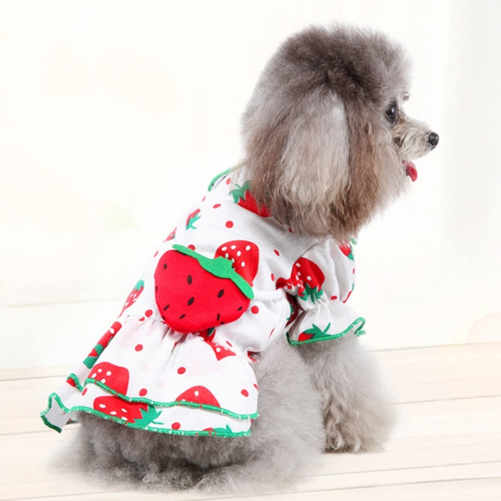 Spring and Summer Thin Pet Clothes for Small Dogs - Cute Strawberry Print Dog Skirt with Lapel - Puppy Dresses for Girl Dogs - Perfect for Outdoor Walks, Photo Shoots & Special Occasions