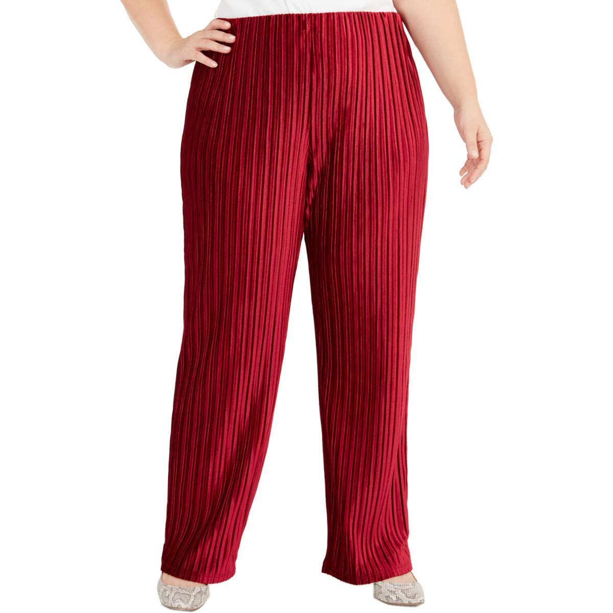 Alfani Women's Plus Size Luxe Pleated Wide Leg Casual Pants - Red 0X | Comfortable & Stylish for Work, Travel & Everyday Wear