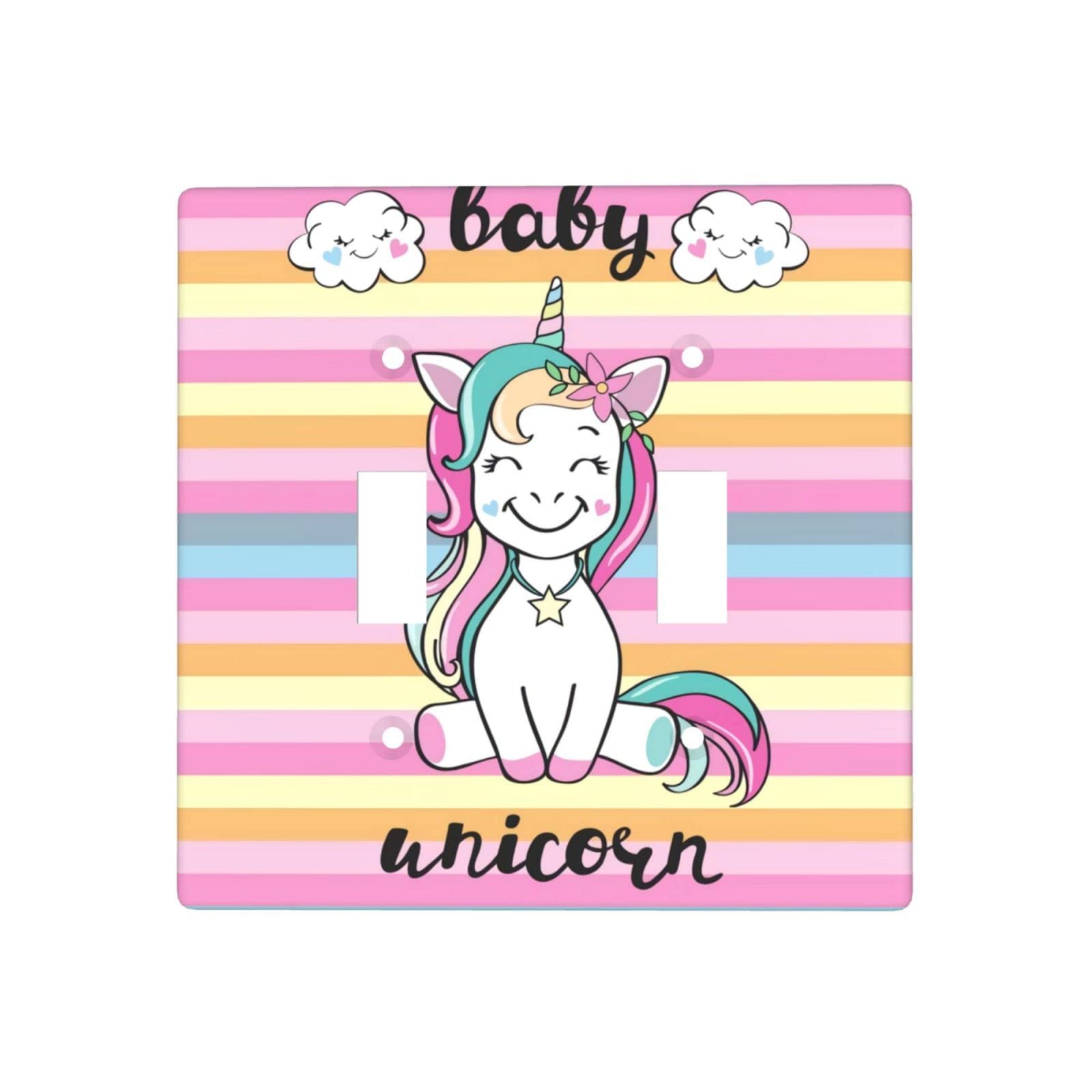 Cute Unicorn Light Switch Cover - Decorative Double Toggle Wall Plate for Home & Kitchen Decor - 2 Gang Wall Plate - Perfect for Kids' Rooms, Nursery, and Playroom Decorations