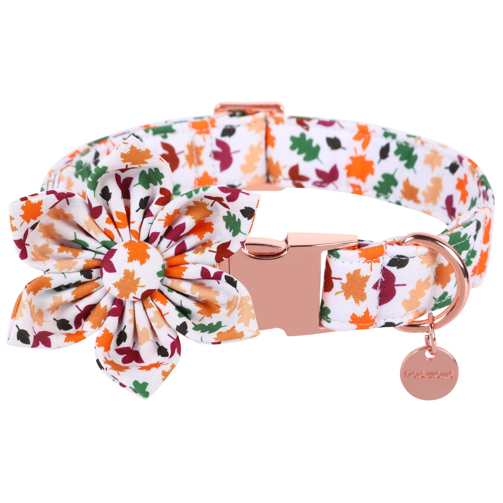 DOGWONG Fall Cotton Dog Collar - Soft & Durable Orange Plaid Maple Leaf Pattern Pet Collar for Small, Medium & Large Dogs - Perfect for Autumn Walks, Halloween Costumes & Seasonal Pet Fashion