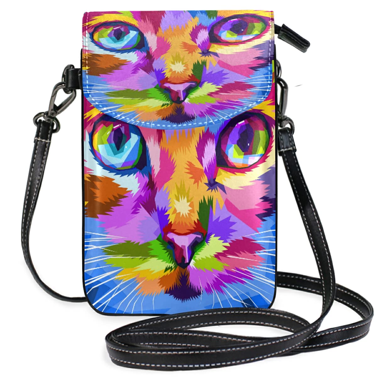 Stylish Women's Leather Crossbody Bag - Cute Animal Cat Wallet with Multiple Card Slots & Adjustable Shoulder Strap | Perfect for Daily Use, Travel, and Fashion Accessories