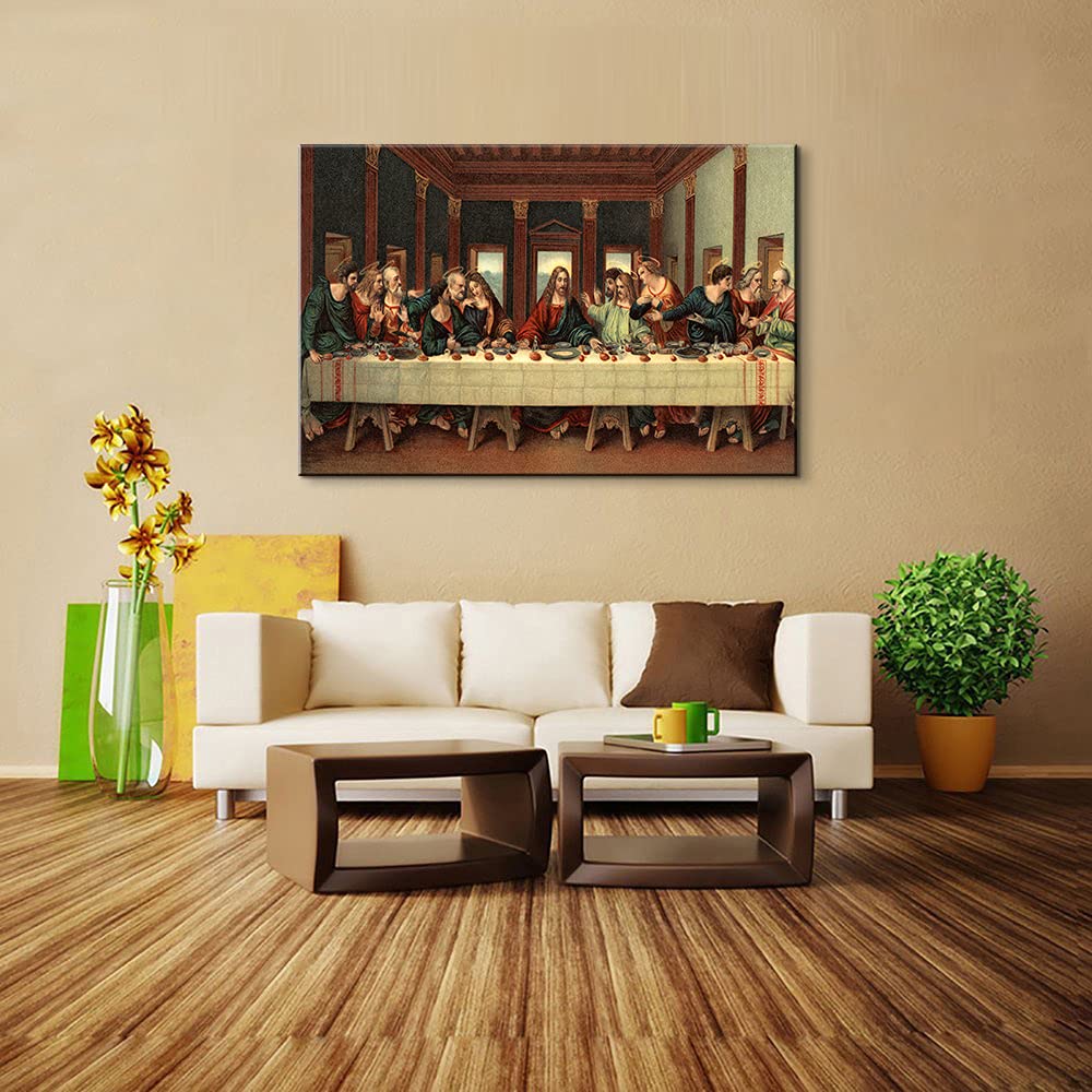 The Last Supper Oil Painting Reproduction - 28x40 Inch Framed Canvas Wall Art, Jesus Christ Religious Decor for Dining Room, Church & Home - Christian Gift & Biblical Artwork