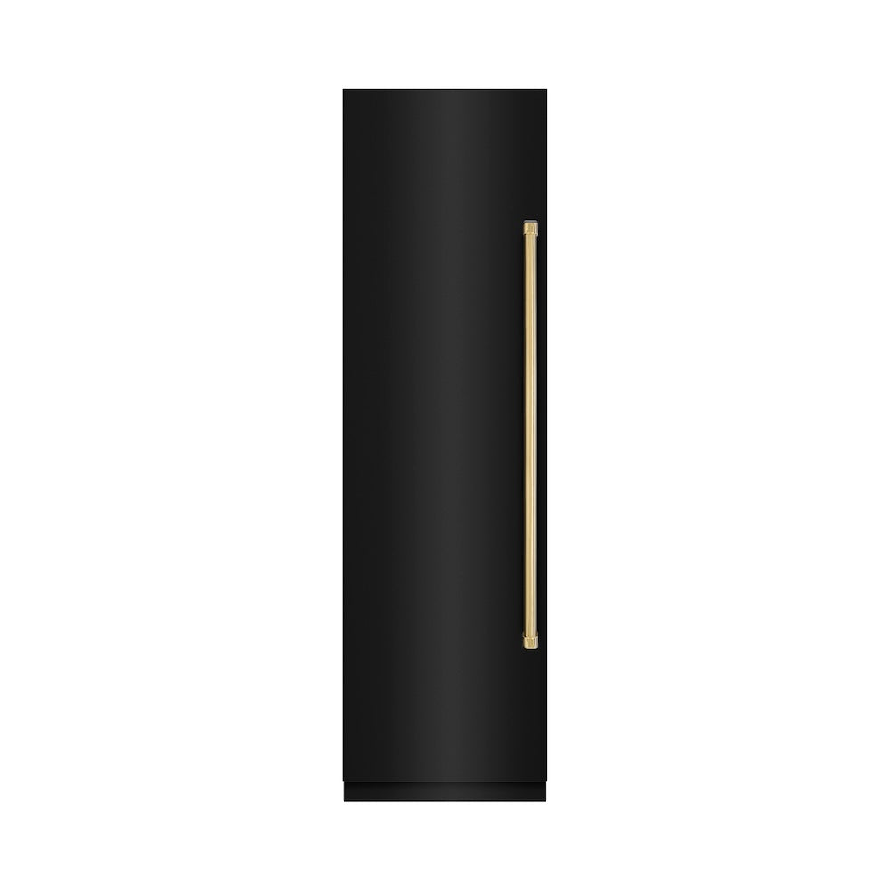 ZLINE Autograph Edition 24 Inch 12.4 Cu Ft Column Freezer - Black Stainless Steel with Graphite Gray Interior & Polished Gold Accents (RCFVZ BS 24 G) - Perfect for Home Kitchen, Basement, or Garage Storage