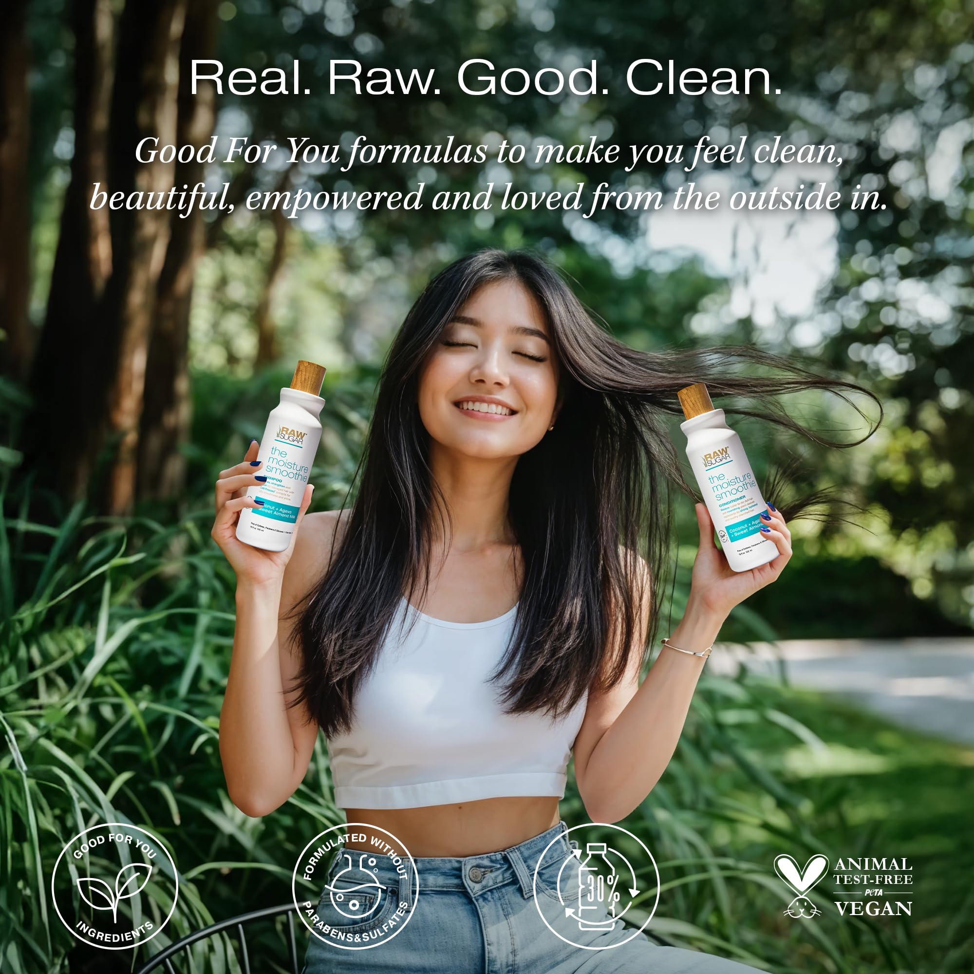 Raw Sugar Moisture Smoothie Shampoo and Conditioner Set with Coconut Oil, Agave & Sweet Almond Milk - Hydrating & Nourishing for Dry Hair - Sulfate Free & Paraben Free - Perfect for Damaged Hair Repair & Daily Moisture Boost