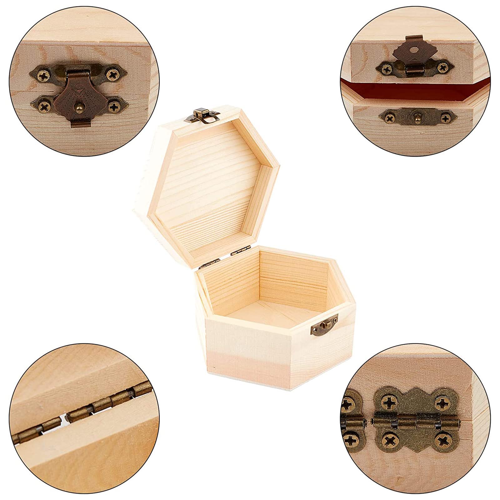 GORGECRAFT 2PCS Unfinished Hexagon Wooden Storage Box with Hinged Lid & Front Clasp - DIY Craft Box for Easter, Jewelry, Arts & Hobbies - 3.6 x 3.4 Inch - Perfect for Home Decor, Gift Wrapping & Organizing Small Treasures
