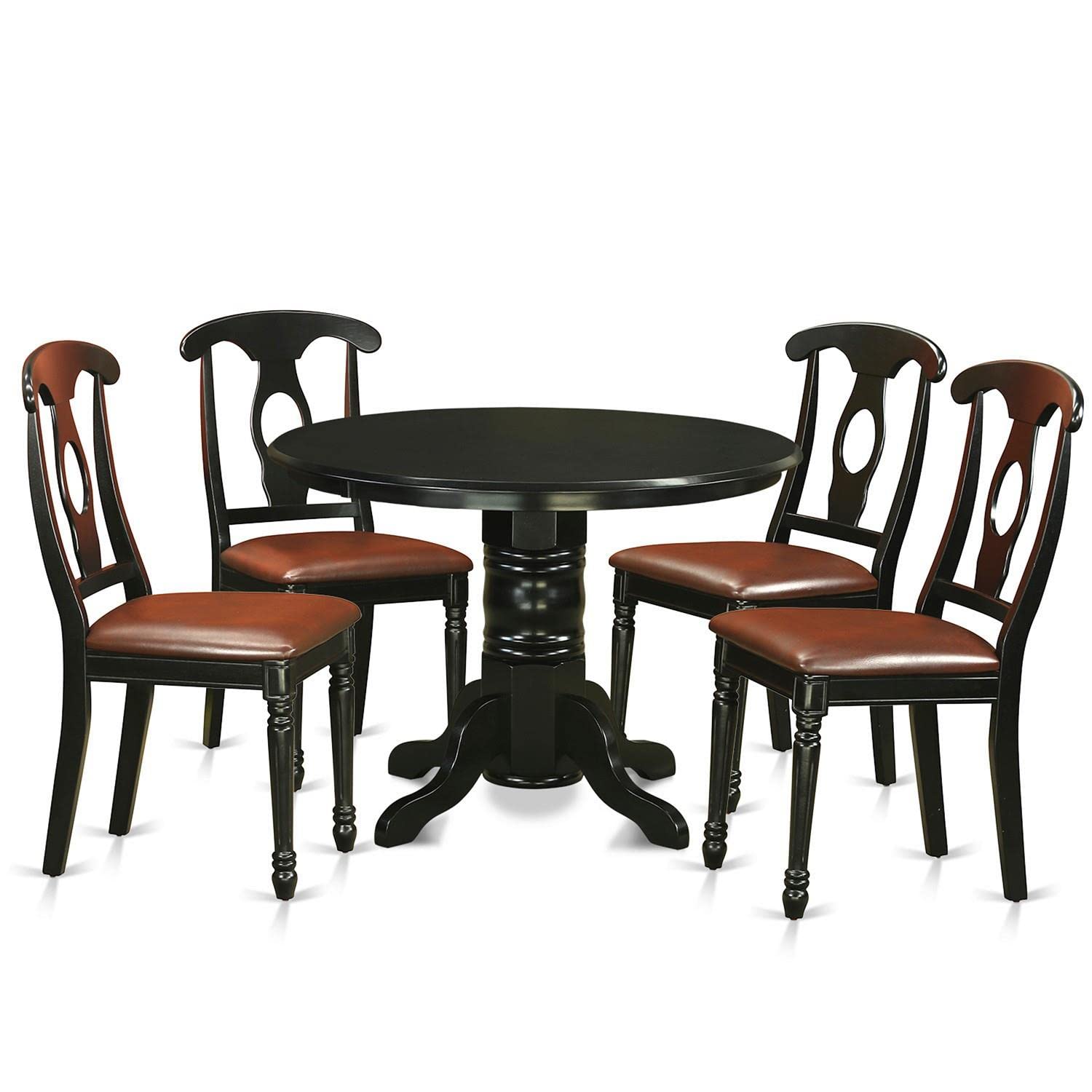 East West Furniture SHKE5-BLK-LC 5-Piece Modern Black Dining Set with Round Pedestal Table & 4 Faux Leather Chairs, 42x42 Inch - Perfect for Small Kitchens, Breakfast Nooks & Compact Dining Spaces