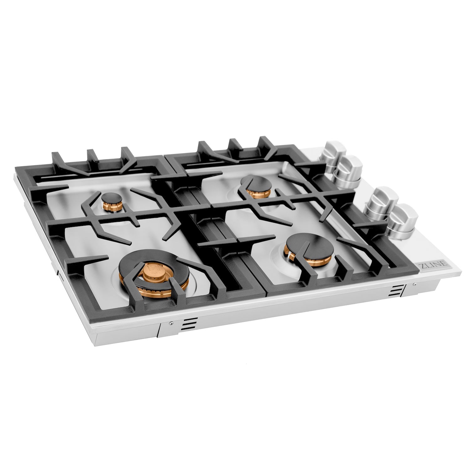 ZLINE 30 Inch 4-Burner Gas Cooktop with Brass Burners - Professional Grade Stainless Steel Stovetop for Home Kitchen & Outdoor Cooking (Model RC BR 30) | Perfect for Gourmet Chefs, RV Camping & Backyard BBQs