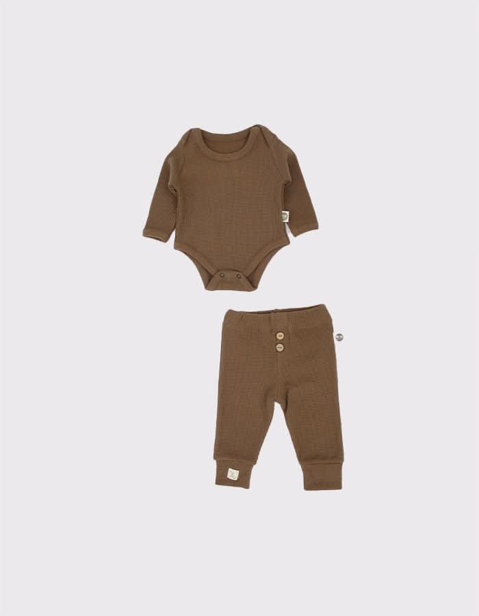 Natural Baby Waffle Top & Bottom Set - Soft Cotton Outfit for Newborns & Infants - Perfect for Playtime, Photo Shoots & Everyday Comfort