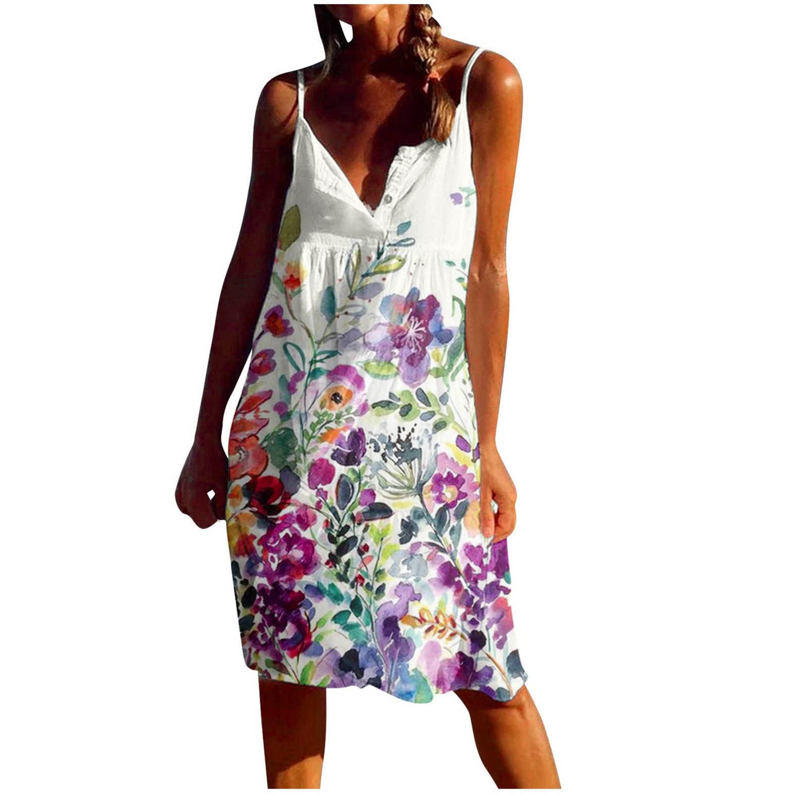 Women's Summer Sundresses 2023 - Sexy V-Neck Sleeveless Beach Dresses, Strapless Backless Printed Knee-Length Dress | Casual Crew Neck Short Sleeve Outfits for Vacation, Pool Party & Date Night