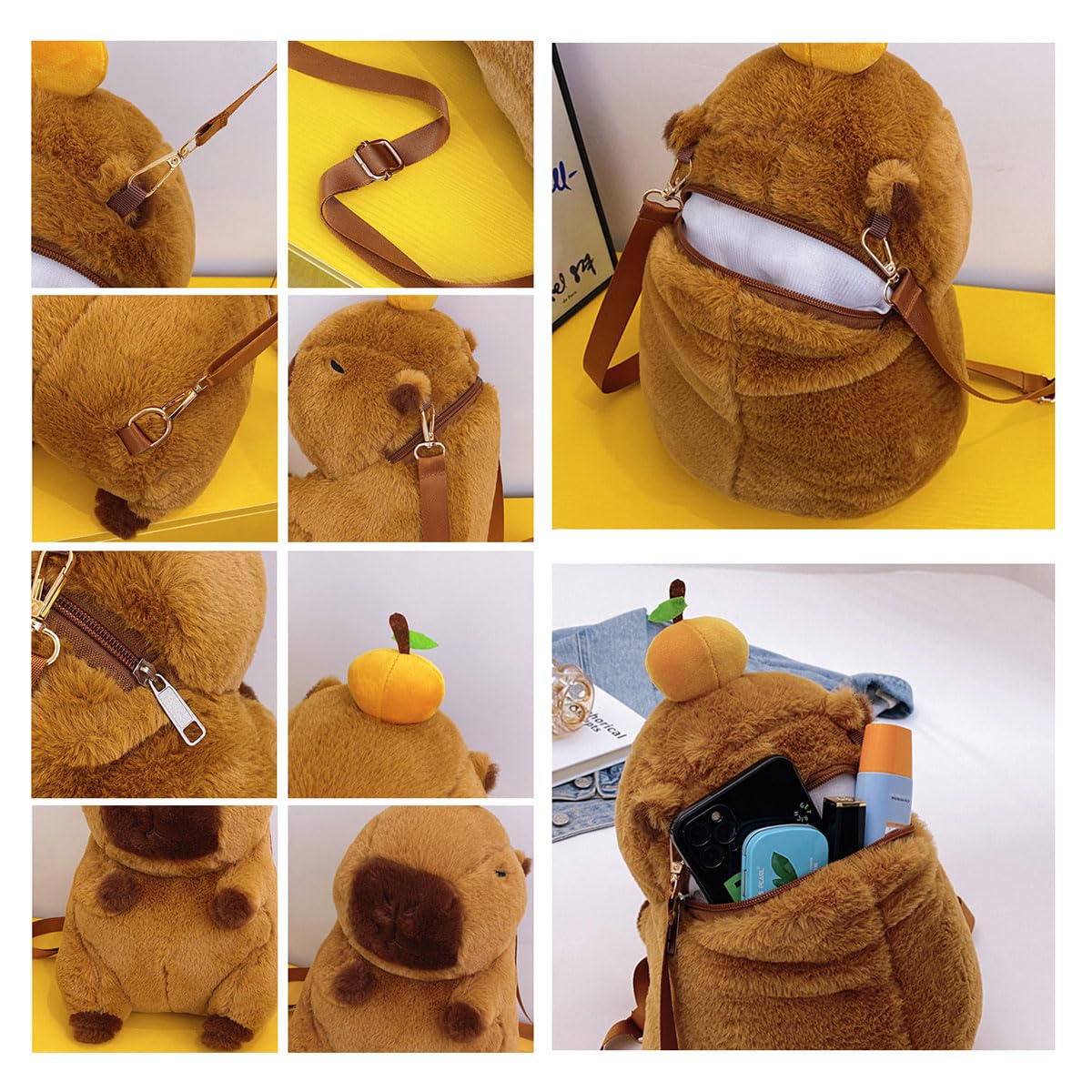 Y2K Kawaii Capybara Plush Backpack for Women - Cute Brown Travel Bag & Casual Daypack - Perfect Gift for Animal Lovers, Outdoor Adventures & School Use
