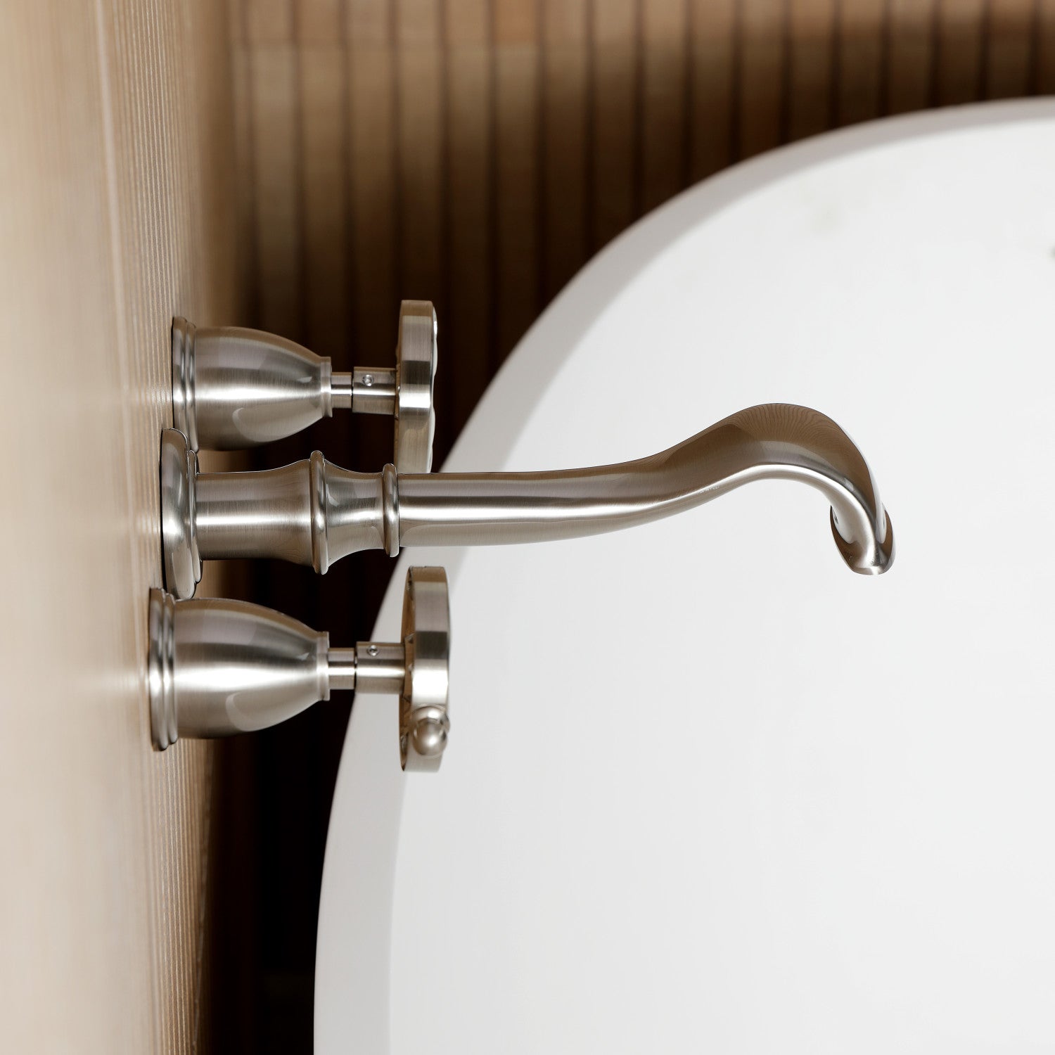 Belknap KS5028RX Brushed Nickel Roman Tub Faucet - 3 Hole Wall Mount Two Handle Bathroom Fixture for Spa, Luxury Bath & Master Suite Installation