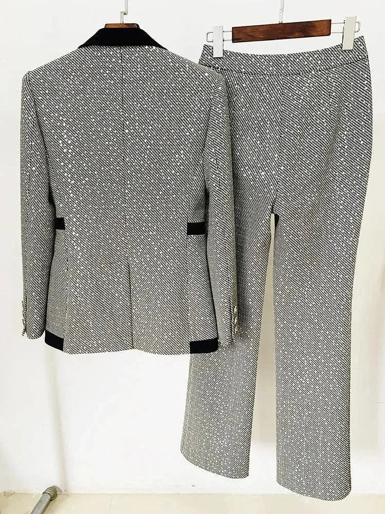 Elegant Women's Sequin Pant Suit - Formal Business Blazer & Pants Set for Office, Party & Special Occasions