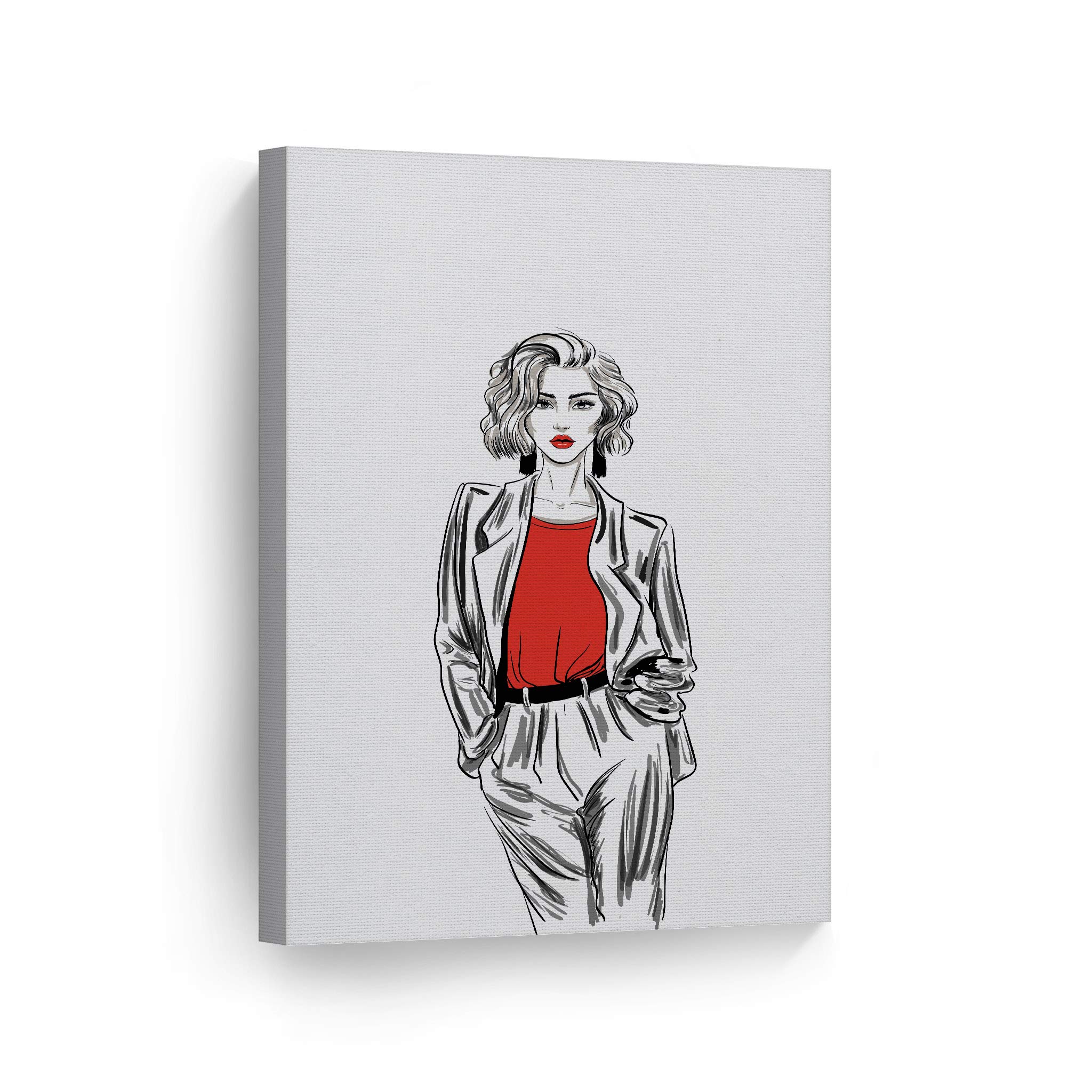 Modern Red Lips Sketch Canvas Print - Glam Fashion Wall Art for Women, Office, Bathroom, Teen Girls Room & Dorm Decor - Ready to Hang 40x30 - Perfect for Living Room, Bedroom & Home Décor