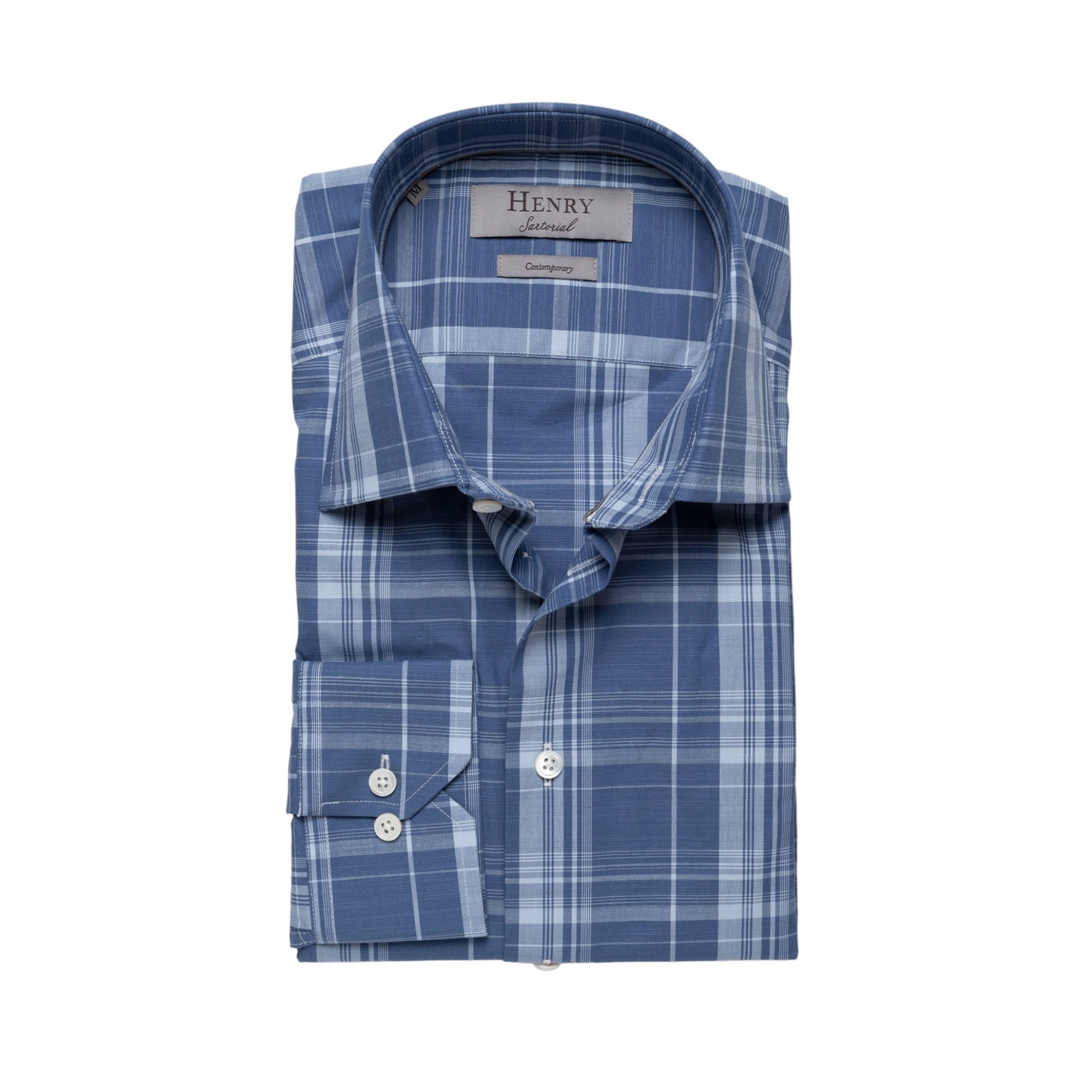 HENRY SARTORIAL Men's Casual Checkered Cotton Shirt - Blue Plaid Flannel Button Down for Work & Weekend Wear | Office, Date Night, Outdoor Activities
