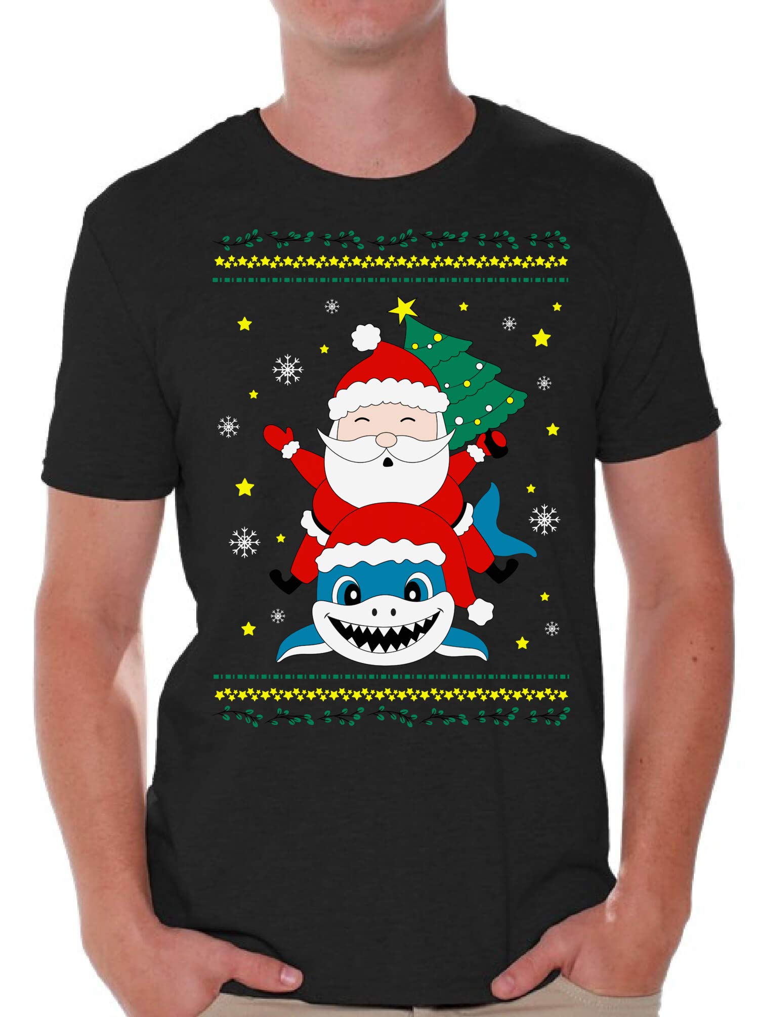 Funny Ugly Christmas Shirts for Men - Santa Shark Holiday T-Shirt | Festive Xmas Party Outfit & Gift for Family Gatherings