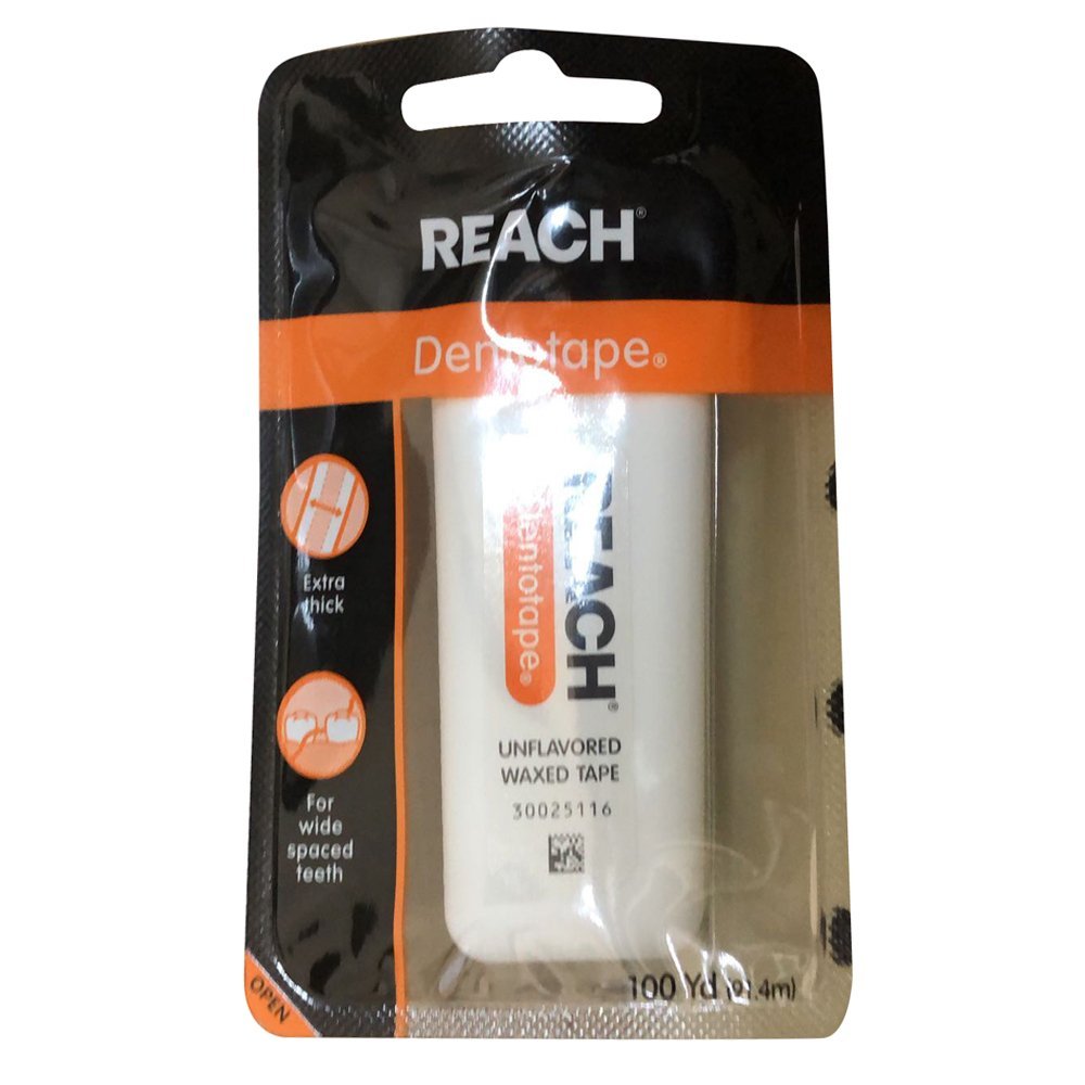 Reach Dentotape Waxed Dental Floss - Extra Wide Cleaning Surface for Large Gaps Between Teeth | Unflavored | 100 Yards (6 Pack) | Ideal for Daily Oral Care & Braces Users