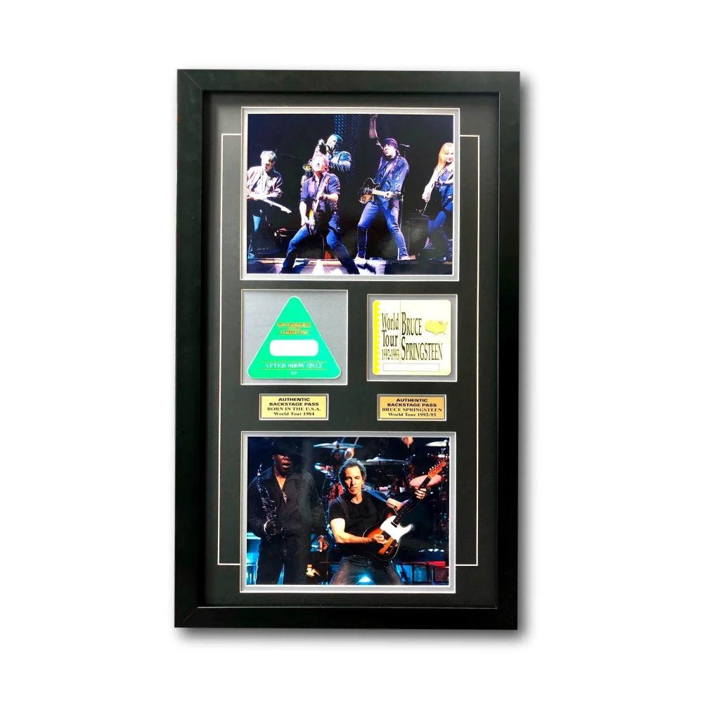 Bruce Springsteen Framed World Tour Backstage Passes Collage with COA - 16x26 Inch Collectible Photos - Perfect for Music Fans & Home Decor
