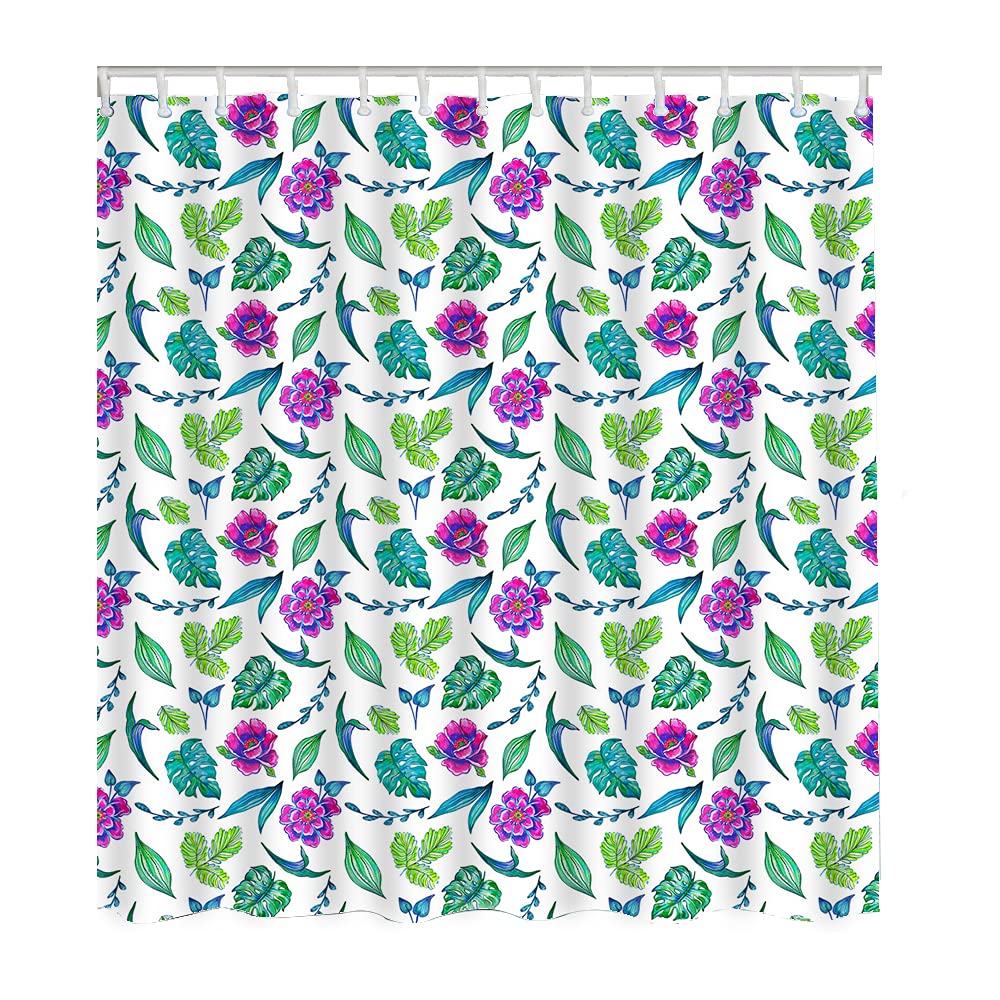 WONDERTIFY Tropical Monstera Leaf Shower Curtain - Waterproof 72x84 Inch Bathroom Decor with Stylized Anemone Flowers - Perfect for Spa-Like Showers & Boho Home Decor