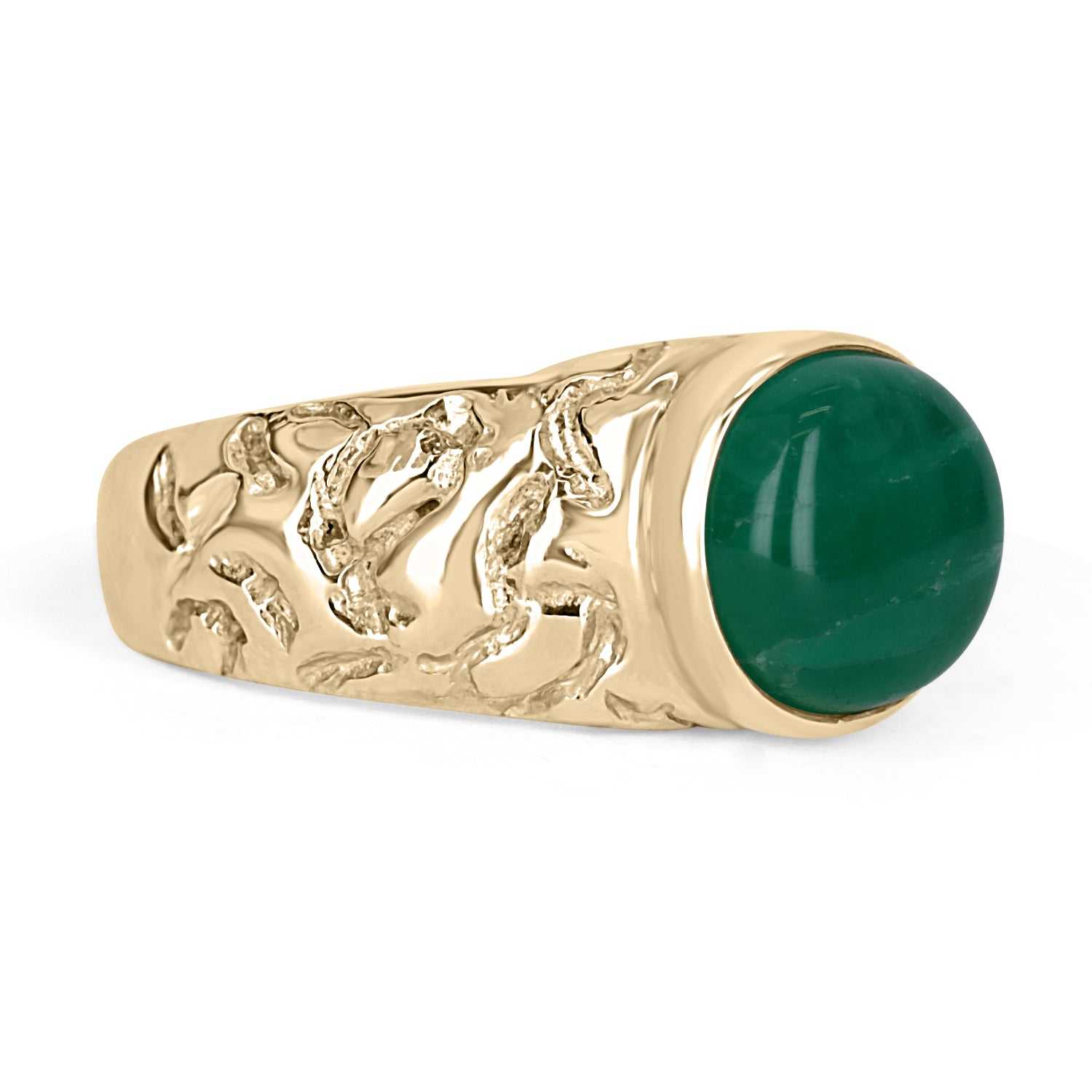 4.04 Carat 14K Gold Natural Emerald Cabochon Men's Ring for Wedding, Engagement & Special Occasions
