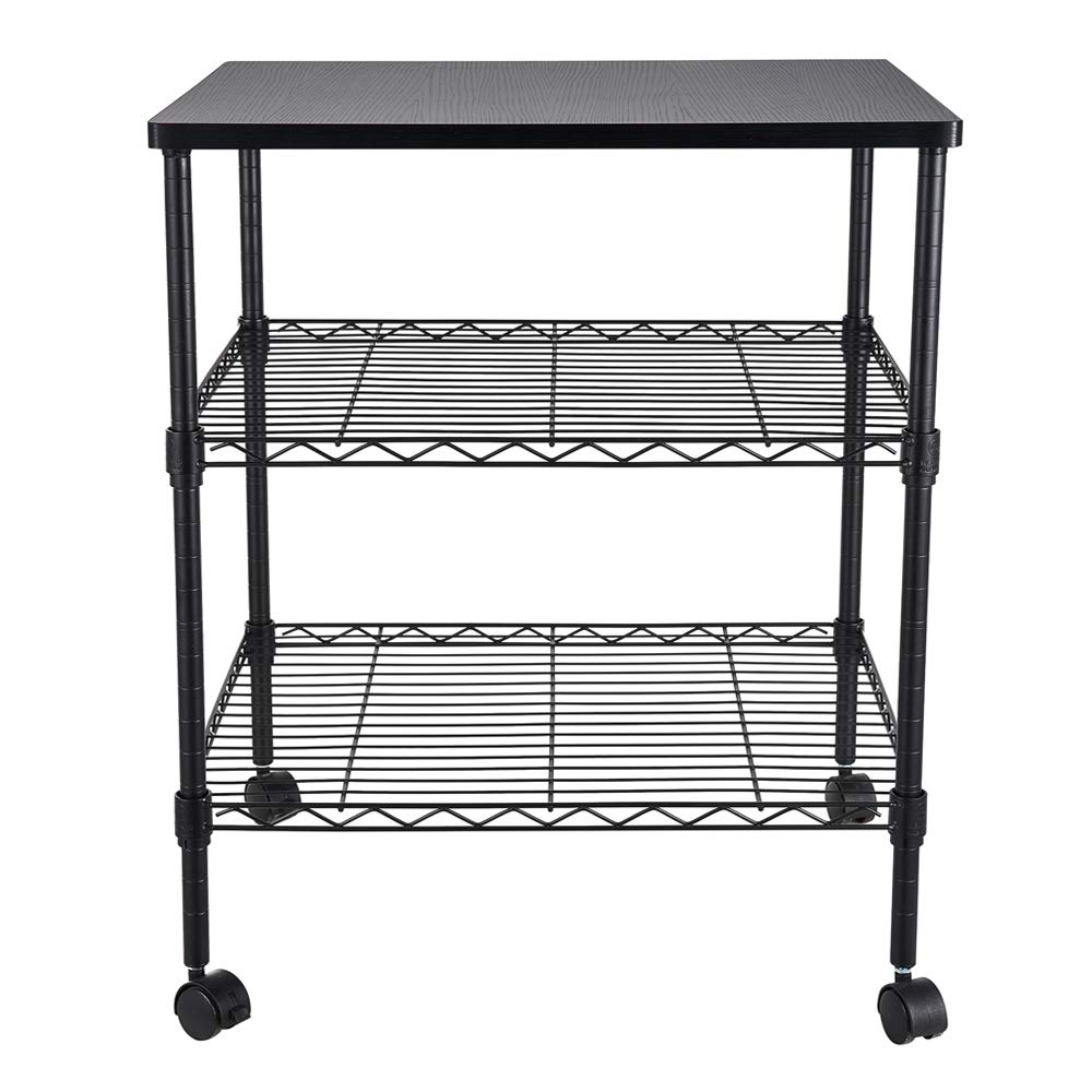Savins 3-Tier Rolling Utility Cart - Heavy Duty Mobile Printer Stand, Microwave Kitchen Cart with Wheels for Office, Home & Dorm Organization