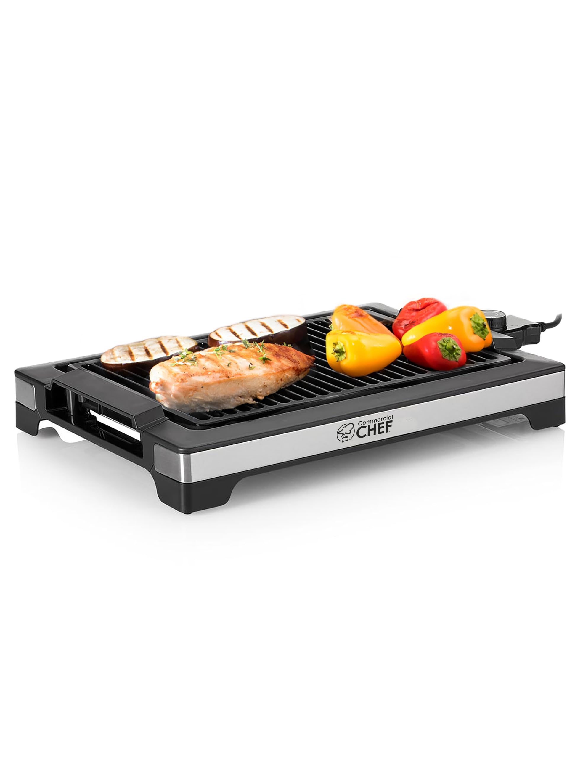 Commercial Chef 1600W Electric Indoor Grill - Adjustable Temperature Control, Stainless Steel & Black Countertop Grill for Kitchen, Tabletop - Perfect for Small Spaces, Apartments & Quick Meals