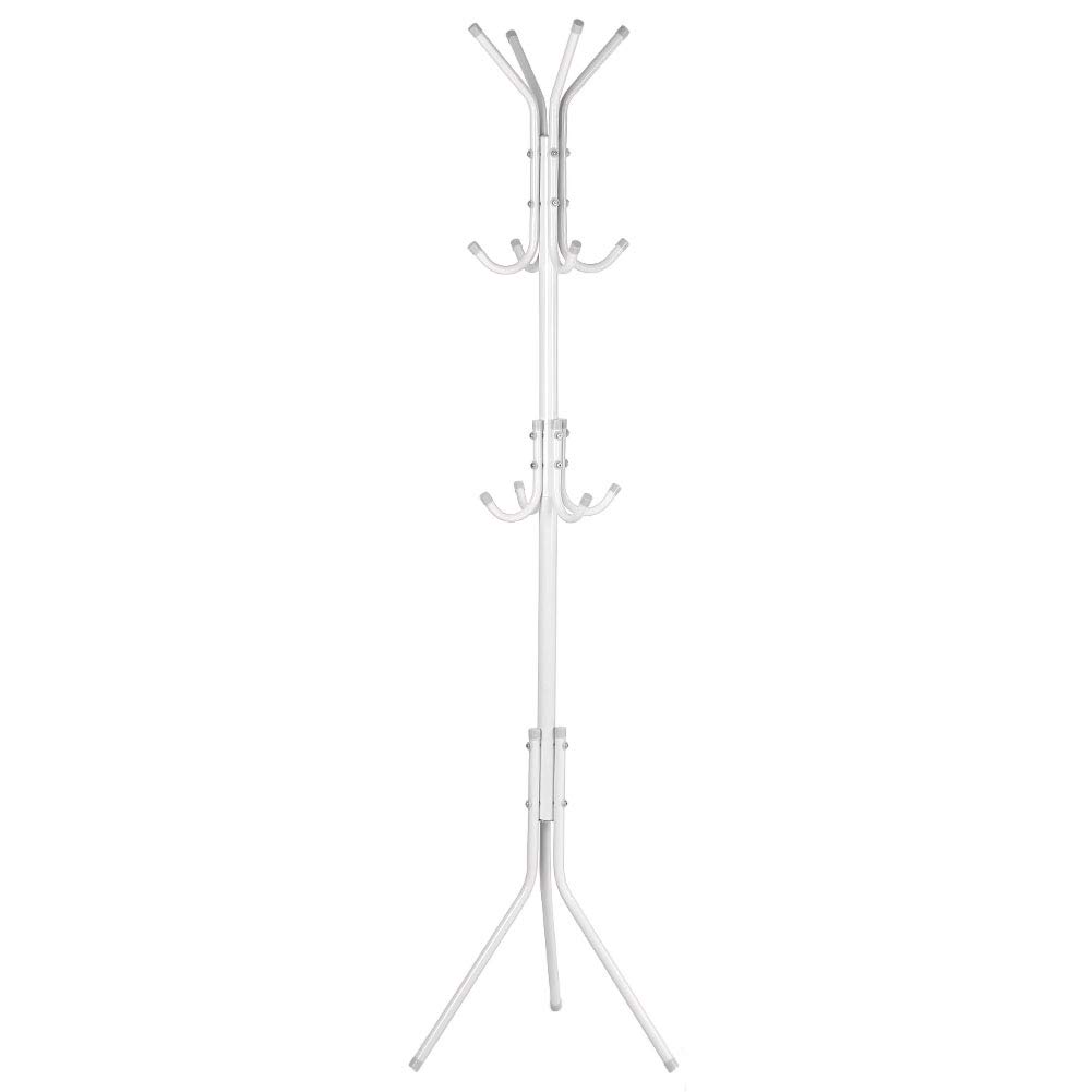 Multi-Hook Metal Coat Rack - Freestanding Coat Stand with 10 Hooks for Jackets, Hats & Bags - Space Saving Closet Organizer for Bedroom, Entryway & Office (White) - Perfect for Small Apartments & Dorm Rooms