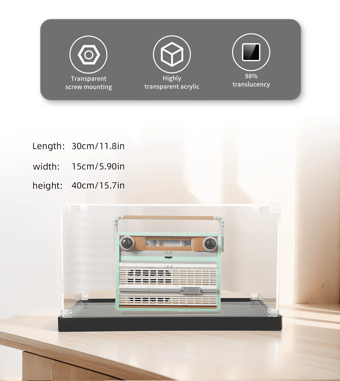 LEGO Creator Retro Radio 10334 Display Case - Clear Acrylic Protection for Collectible LEGO Set | Perfect for Showcase, Home Decor & Gift Giving