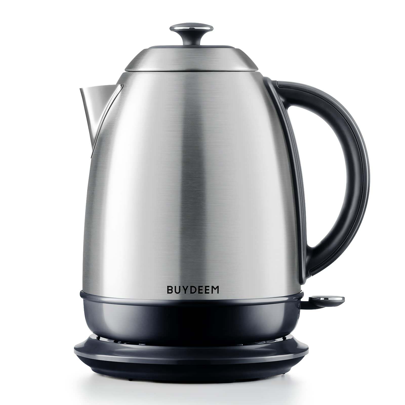 BUYDEEM K640 1.7L Stainless Steel Electric Tea Kettle - Auto Shut-Off, Boil Dry Protection, 1440W Fast Heating, Cordless with Swivel Base, Retro Silver - Perfect for Home, Office & Tea Lovers