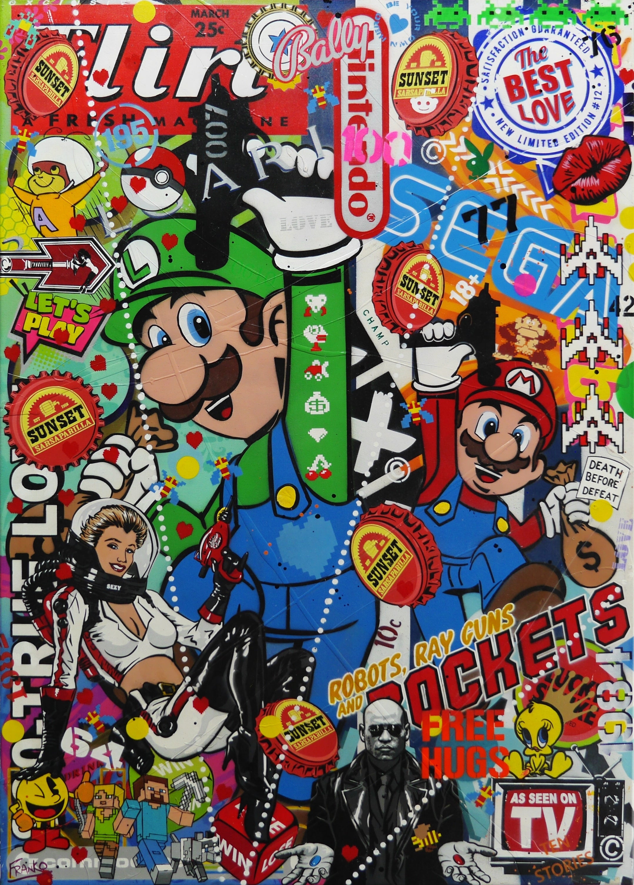 100cm x 140cm Italian Bandits Textured Urban Pop Art Canvas Painting - Modern Wall Decor for Living Room, Bedroom & Office