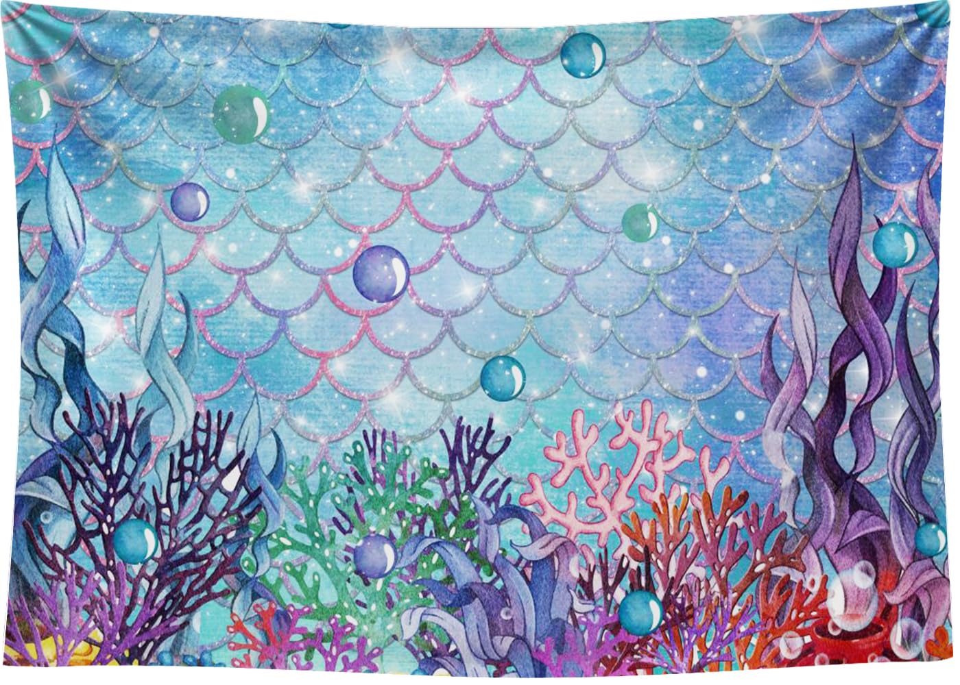 Under The Sea Mermaid Backdrop - 5x3ft Glitter Pearl Seabed Photography Background for Mermaid Birthday Party, Baby Shower & Underwater Theme Decor | Perfect for Birthday Photography, Baby Showers, Themed Parties & Event Decorations