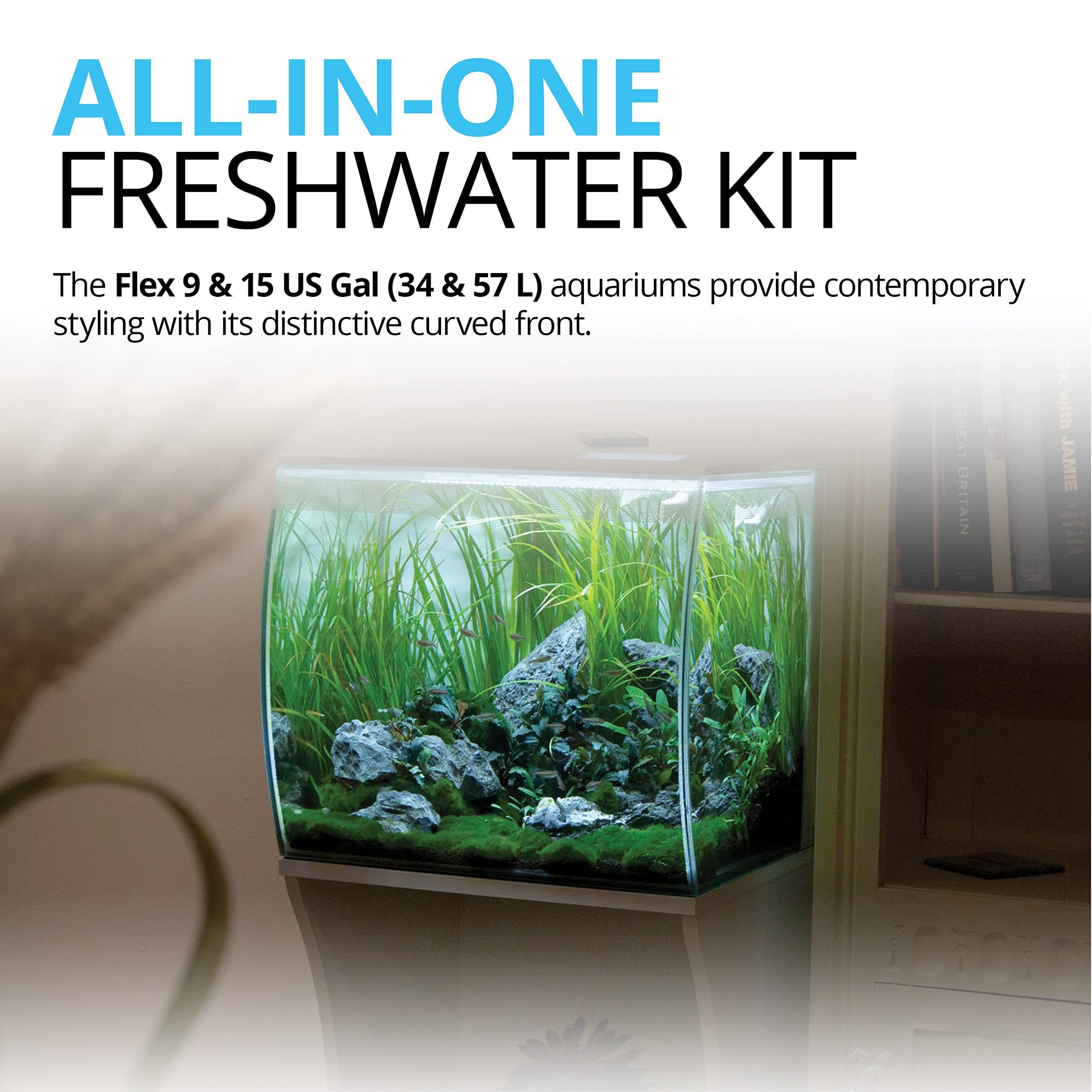 Fluval Flex 15 Gallon Aquarium Kit - Complete Fish Tank with LED Lights & Filtration System - 16x15x15 Inch White Tank for Freshwater Fish, Plants & Aquatic Pets - Perfect for Home, Office & Classroom Decor