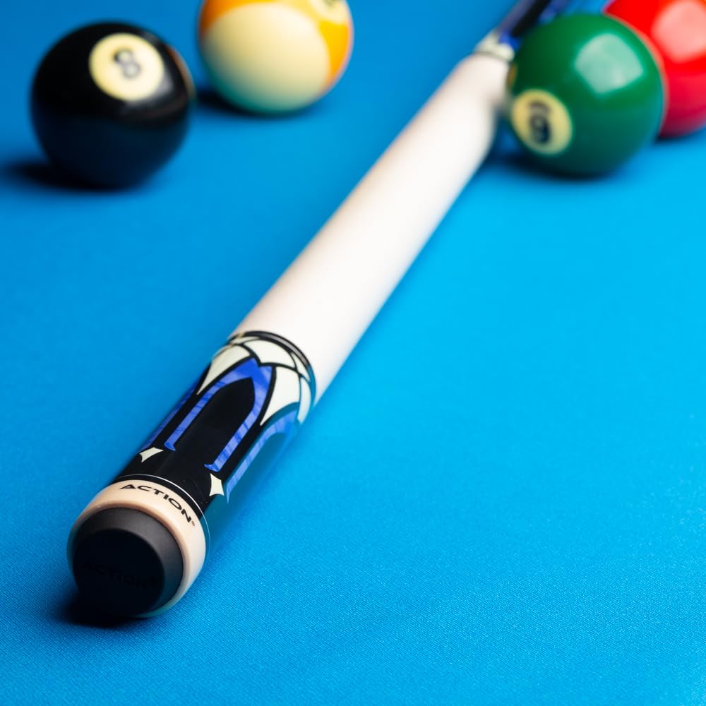 Premium Blue & White Wrapped Action Exotic Billiards Pool Cue Stick - Professional Tournament Quality for Home Game Rooms & Bars
