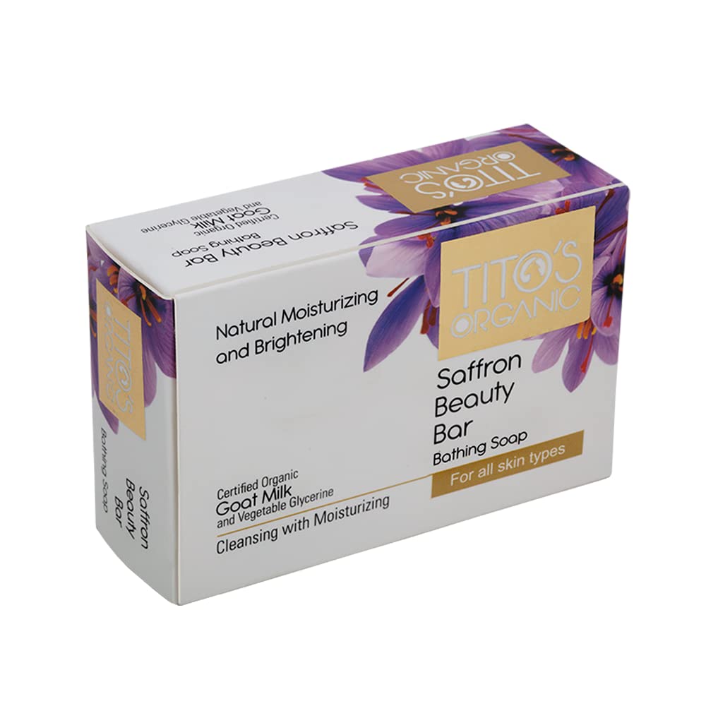 TITO'S ORGANIC Goat Milk Saffron Beauty Bar - 100g | Natural Skincare Soap for Dry & Sensitive Skin | Perfect for Daily Face & Body Cleansing