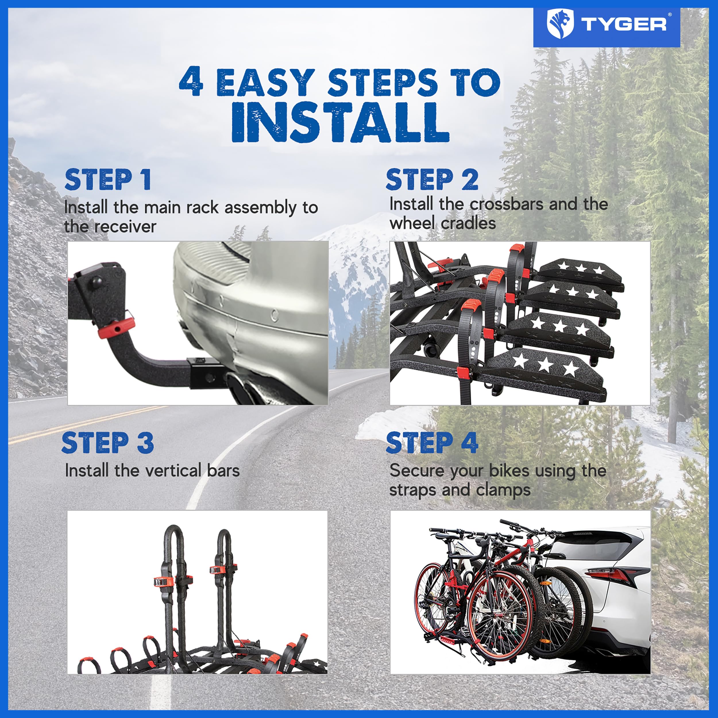 Tyger Auto TG-RK4B848B Deluxe 4-Bike Hitch Mount Rack for Cars, SUVs & Trucks | 2
