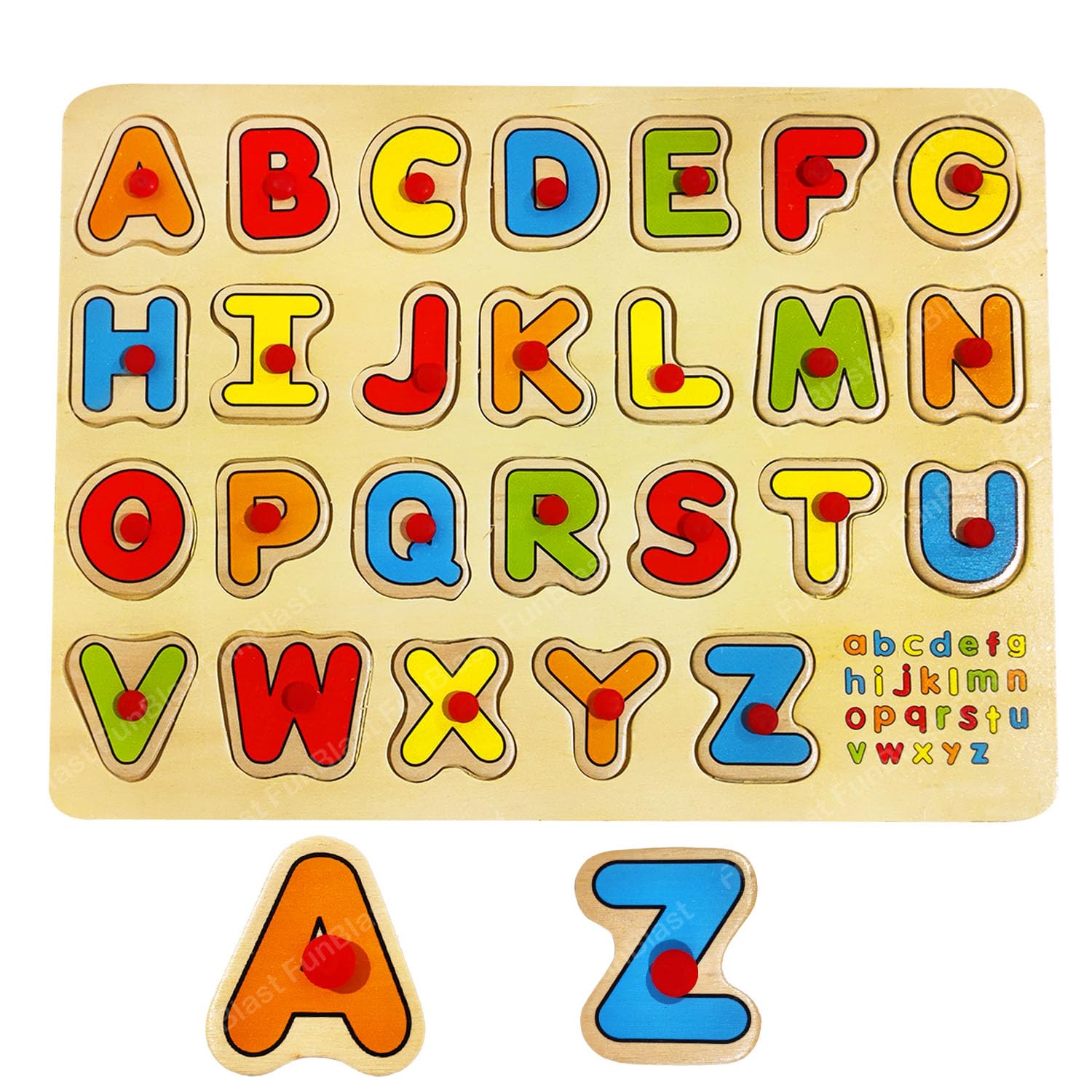 FunBlast™ Wooden Alphabet Learning Board with Knobs - Colorful ABC Letters for Kids, Educational Montessori Toy for Preschool & Homeschool Learning - Perfect for Toddlers Ages 3-5 (Capital Letters)