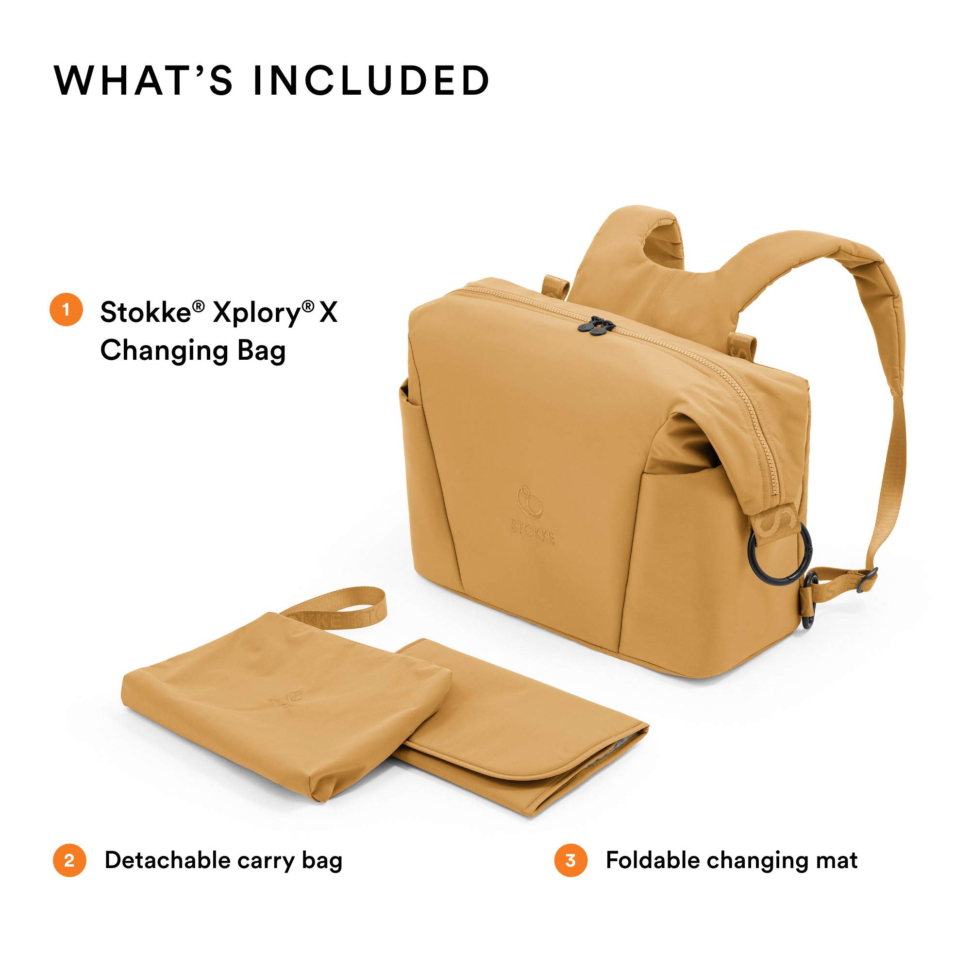 Stokke Xplory X Diaper Bag - Golden Yellow, Convertible Shoulder Bag & Backpack with Foldable Changing Mat - UPF 50+ Sun Protection, Water Repellent & Easy to Clean - Perfect for Travel, Shopping & Outdoor Activities with Baby
