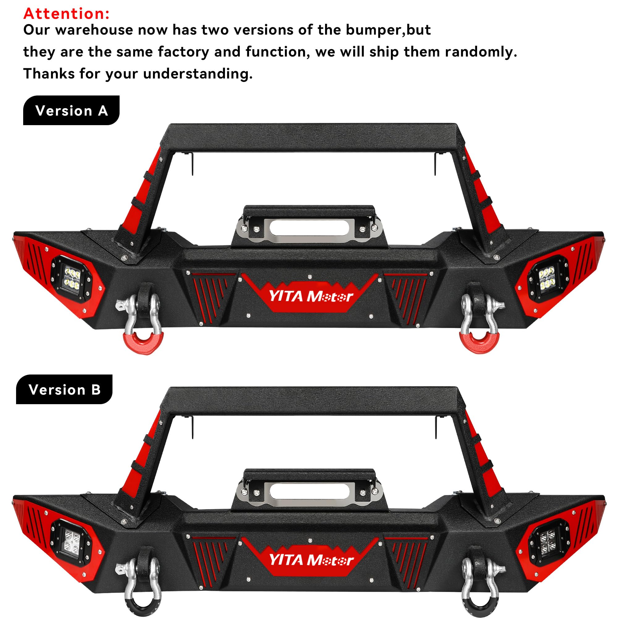 YITAMOTOR Front Bumper for 2018-2025 Jeep Wrangler JL & Unlimited, 2020-2025 Jeep Gladiator JT - Heavy Duty Winch-Ready Bumper with LED Light Mounts, D-Rings & License Plate Bracket | Perfect for Off-Roading, Overlanding & Jeep Modifications