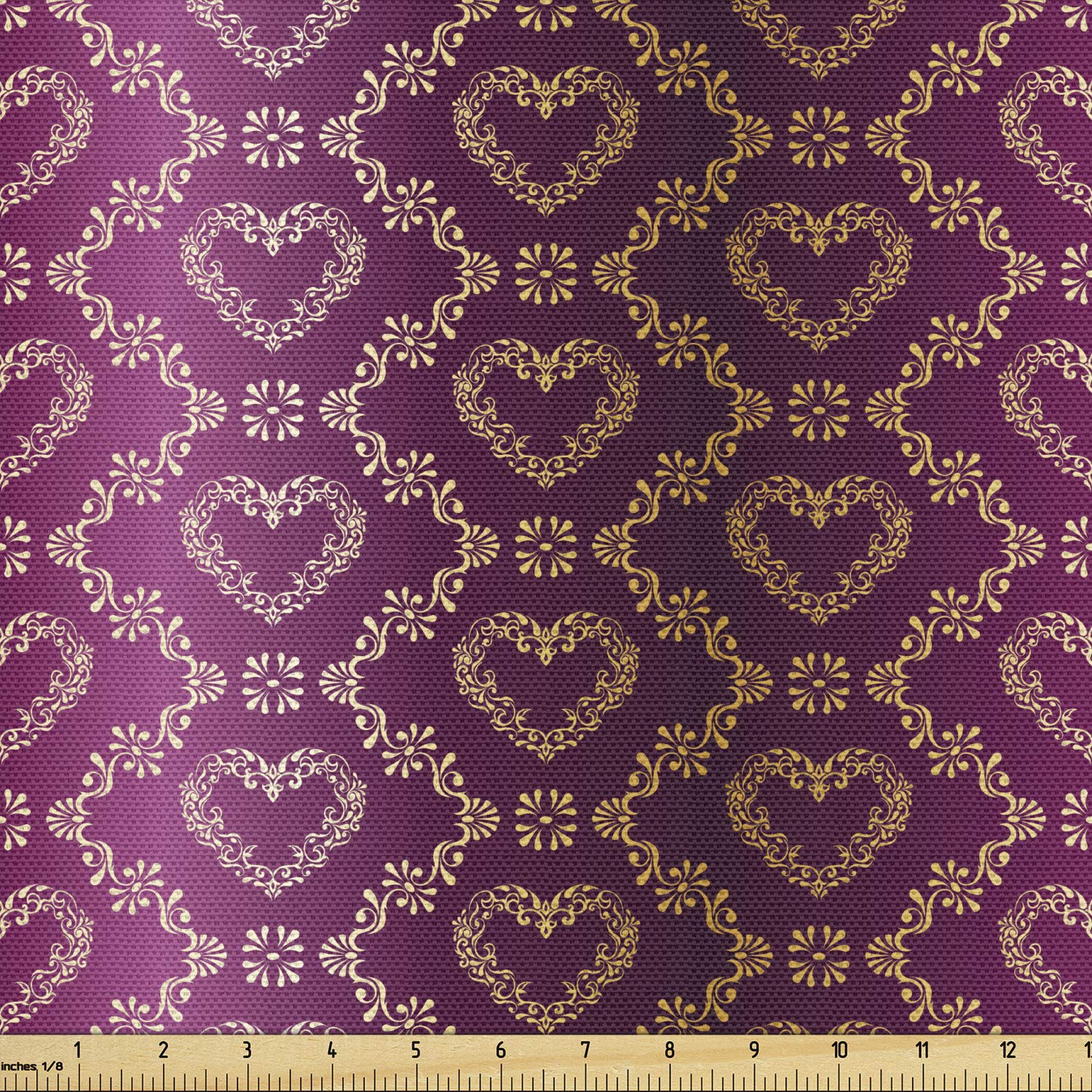 Ambesonne Yellow Damask Fabric - Floral Upholstery Fabric for Sofa & Curtains
