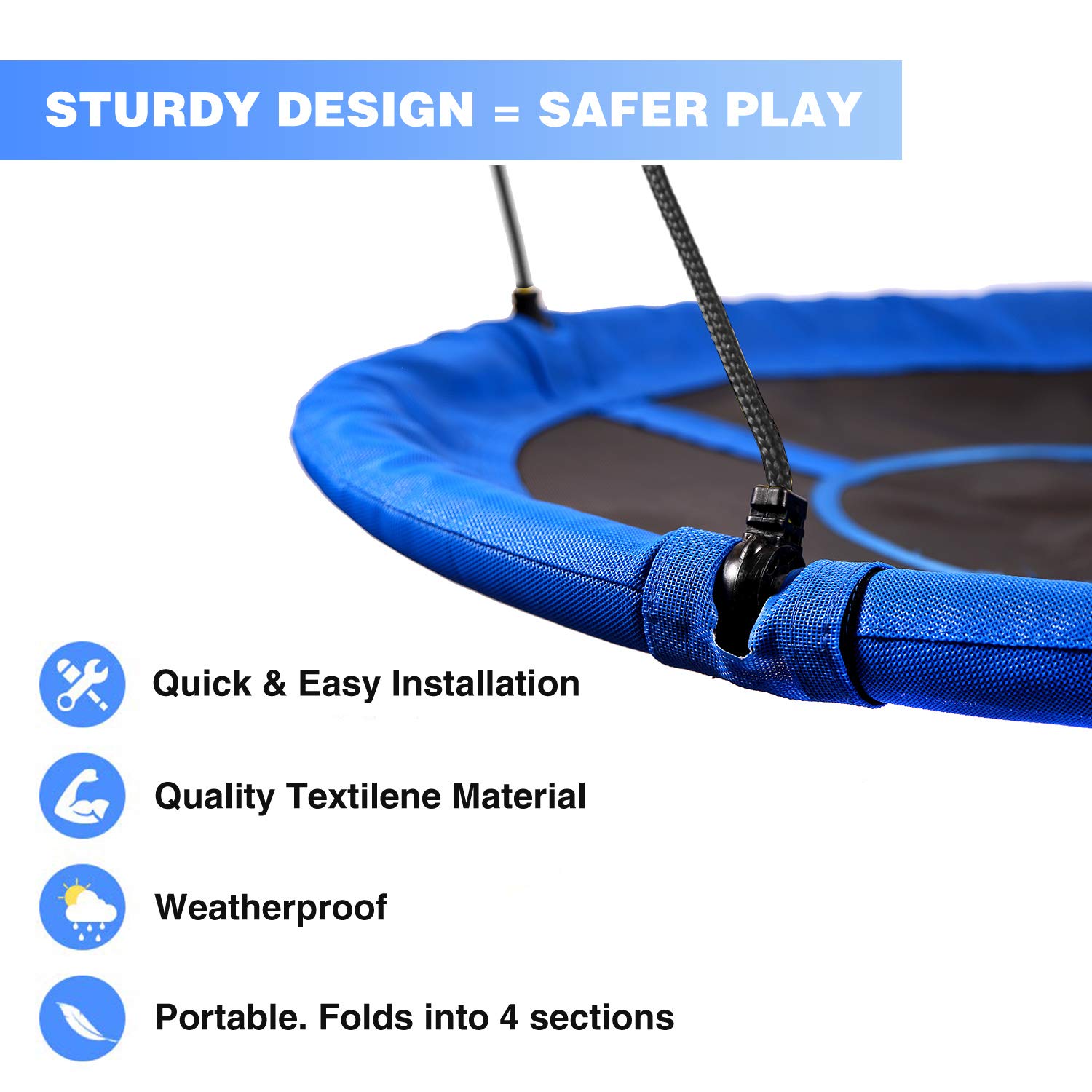 RedSwing 43 Inch Outdoor Flying Saucer Swing for Kids - Heavy Duty Round Tire Swing for Trees & Swing Sets - 500 lbs Weight Capacity - Blue - Perfect for Backyard, Playground & Outdoor Fun