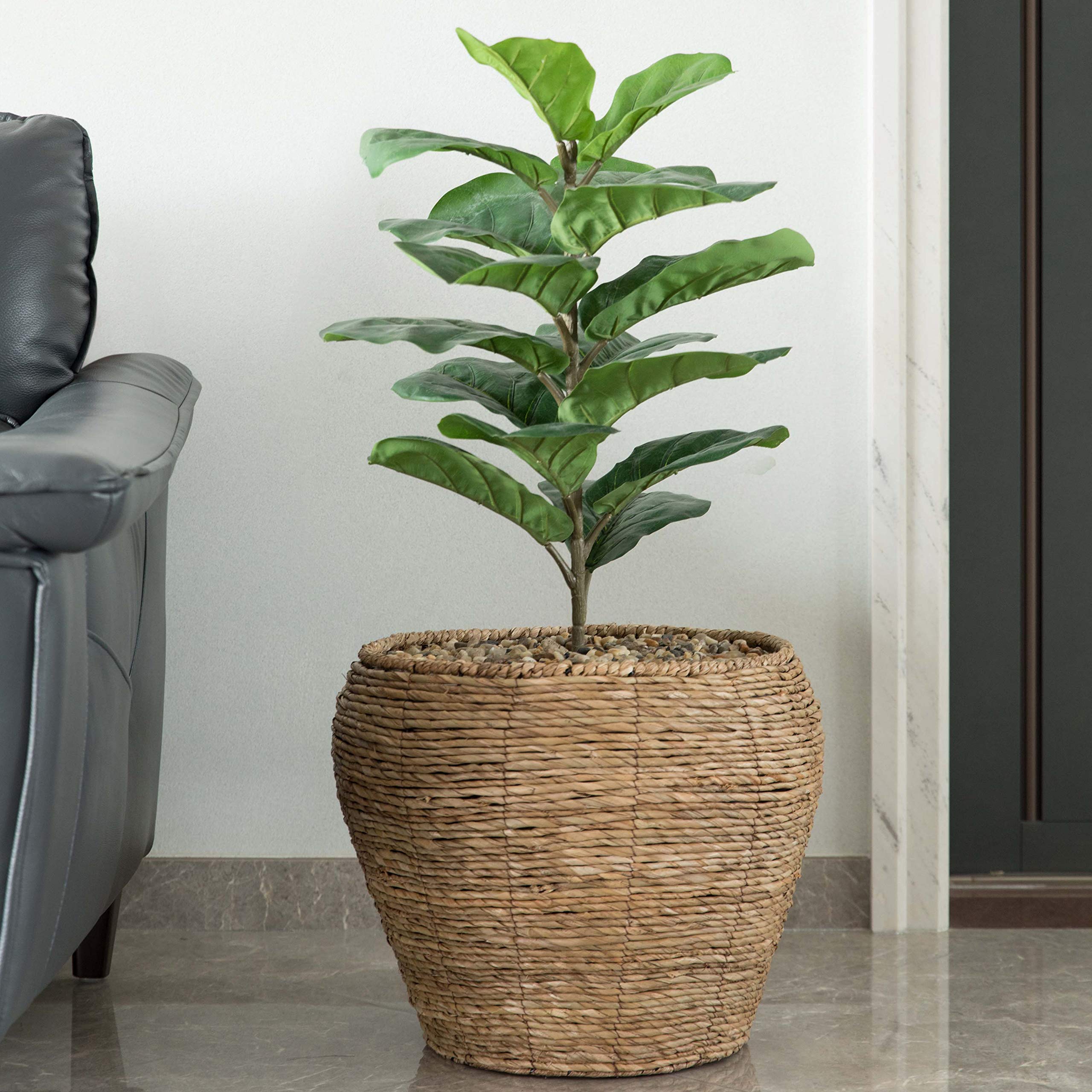 Vintiquewise Large Woven Round Flower Pot Planter Basket with Leak-Proof Plastic Lining - Perfect for Indoor Plants, Home Decor, and Garden Decorations