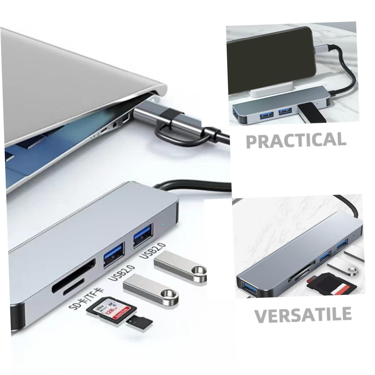 Mikikit 7-in-1 USB C Hub with 4K HDMI, 3 USB Ports, SD/TF Card Reader - Multi-Port Adapter for MacBook Pro/Air, Dell, HP, Lenovo Laptops - Perfect for Home Office, Travel & Conference Presentations