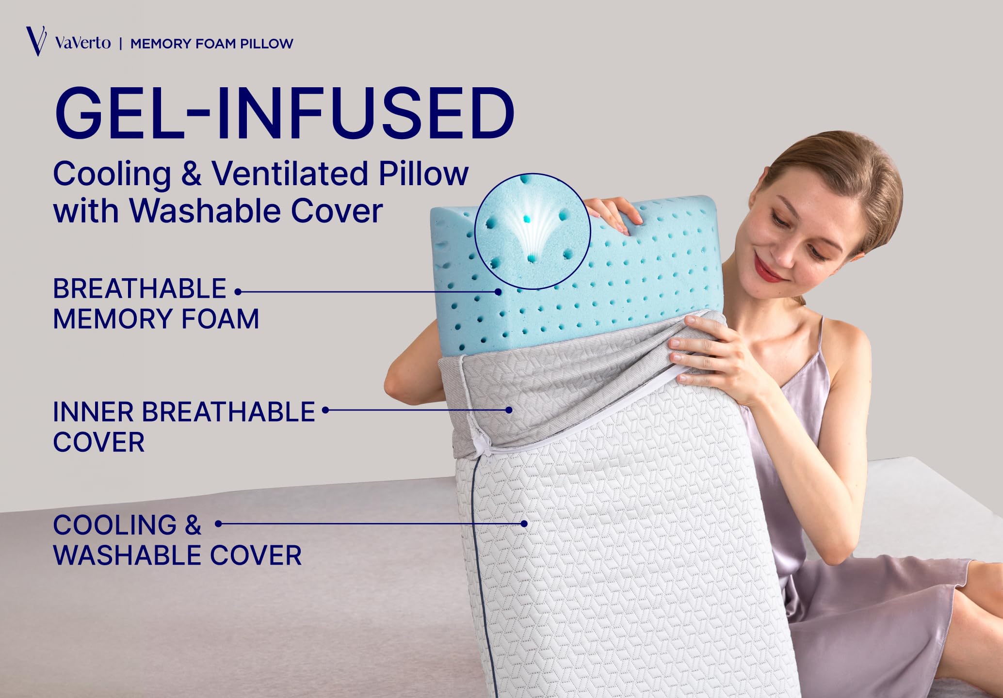 Premium Gel Memory Foam Pillow 2 Pack - King Size Cooling Bed Pillows with Breathable Bamboo Viscose Cover - Orthopedic Support for Side, Back & Stomach Sleepers - Perfect for Hot Sleepers & Neck Pain Relief