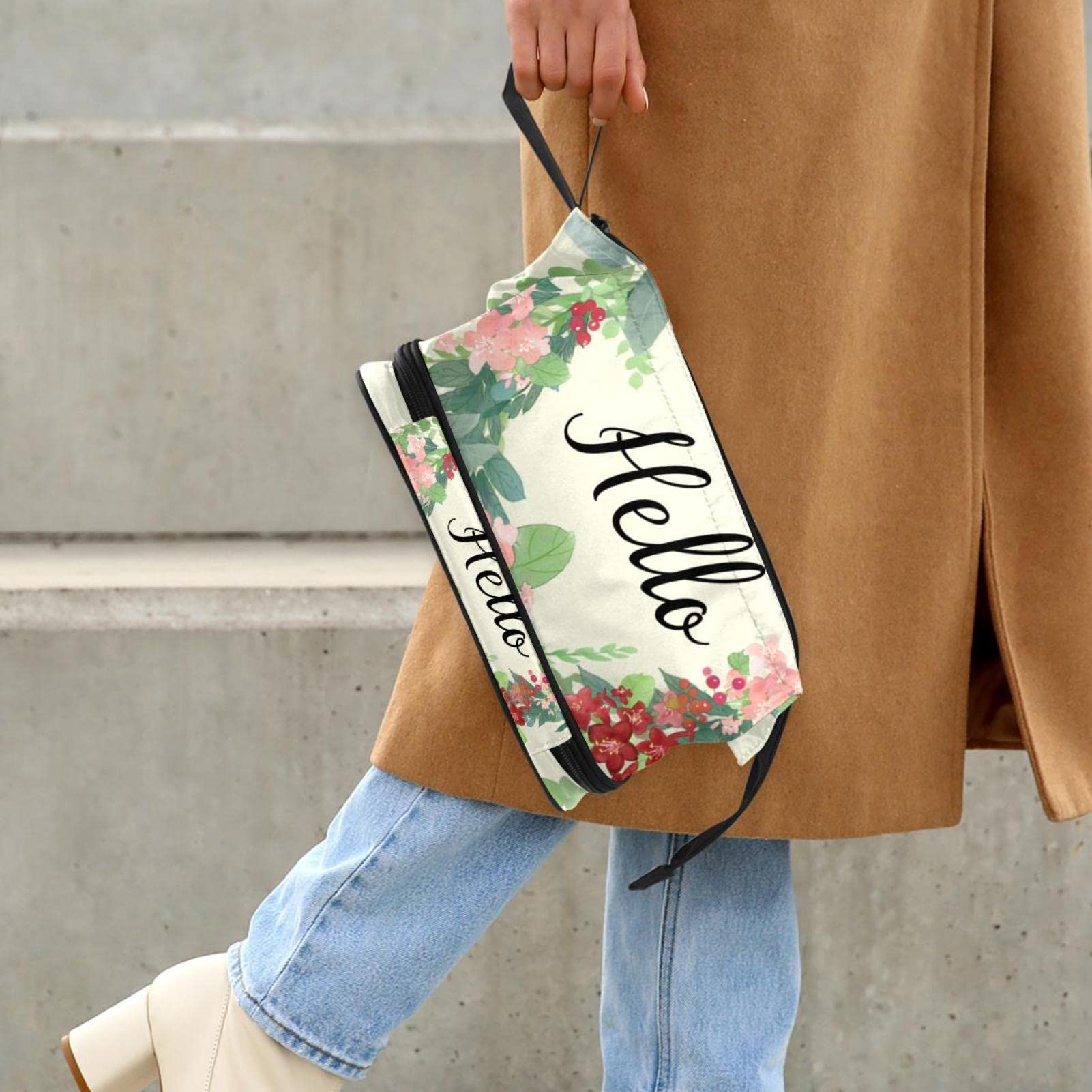Large Waterproof Makeup Bag for Women Travel - Hello Watercolor Flowers Cosmetic Organizer Toiletry Bag | Perfect for Vacation, Gym & Daily Essentials Storage