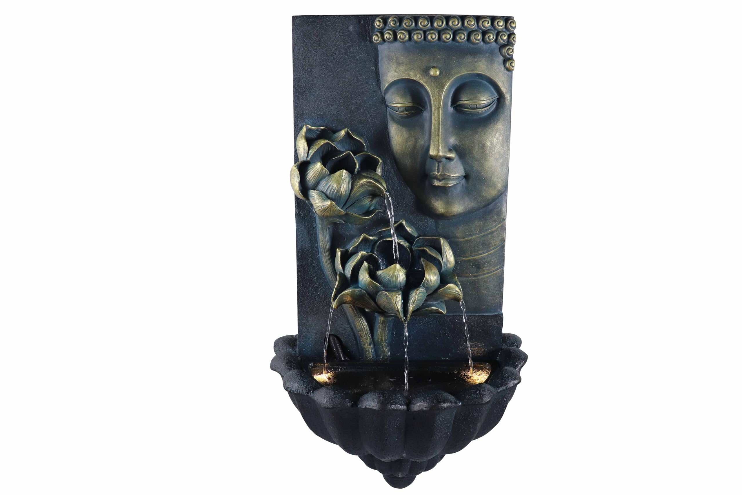 32.3 Inch Tall Outdoor Cascading Lotus Buddha Face Zen Water Fountain - Serene Garden Decor for Meditation & Relaxation | Perfect for Patio, Yard & Zen Garden