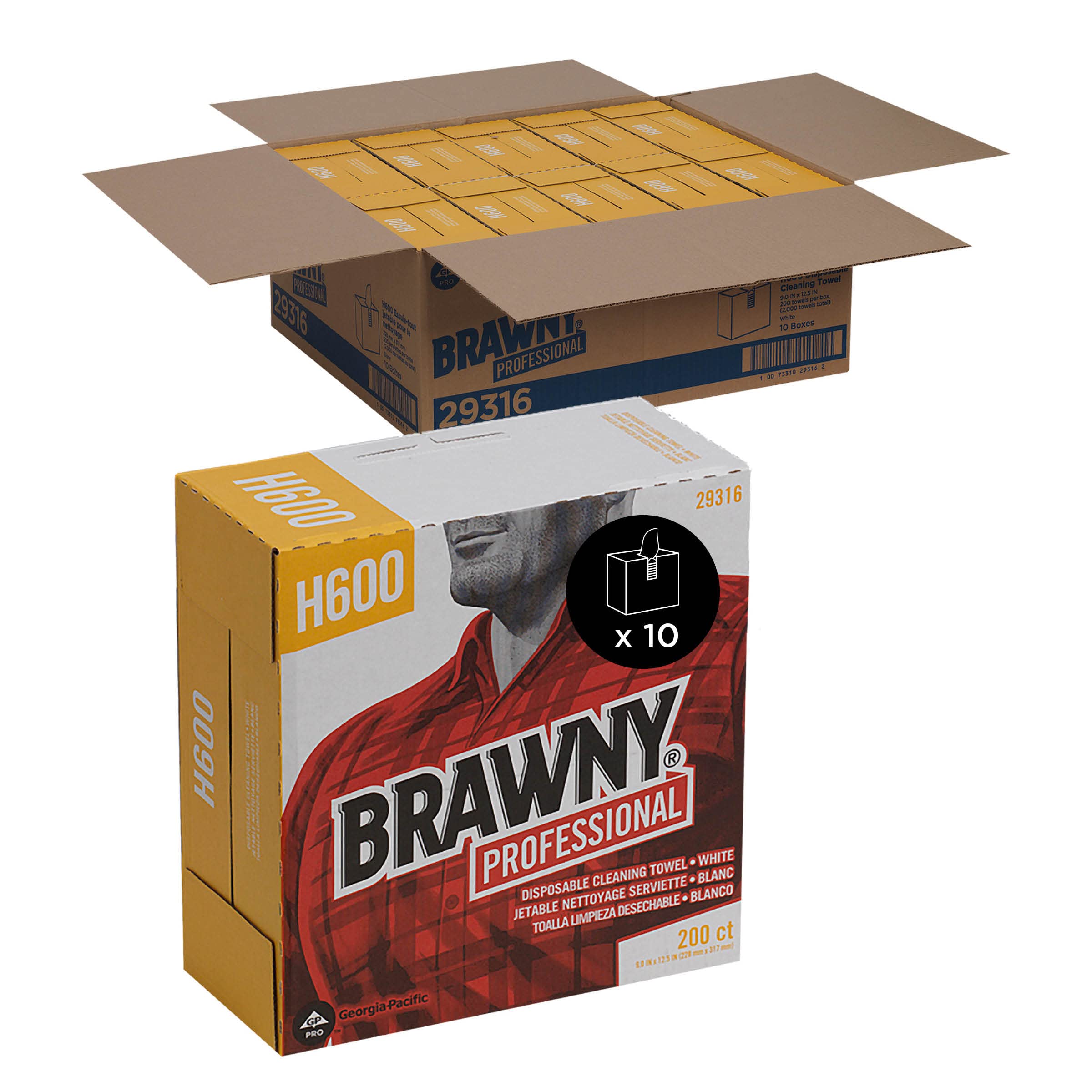 Georgia-Pacific 29316 GP PRO Brawny Professional H600 Disposable Cleaning Towels - White, 10